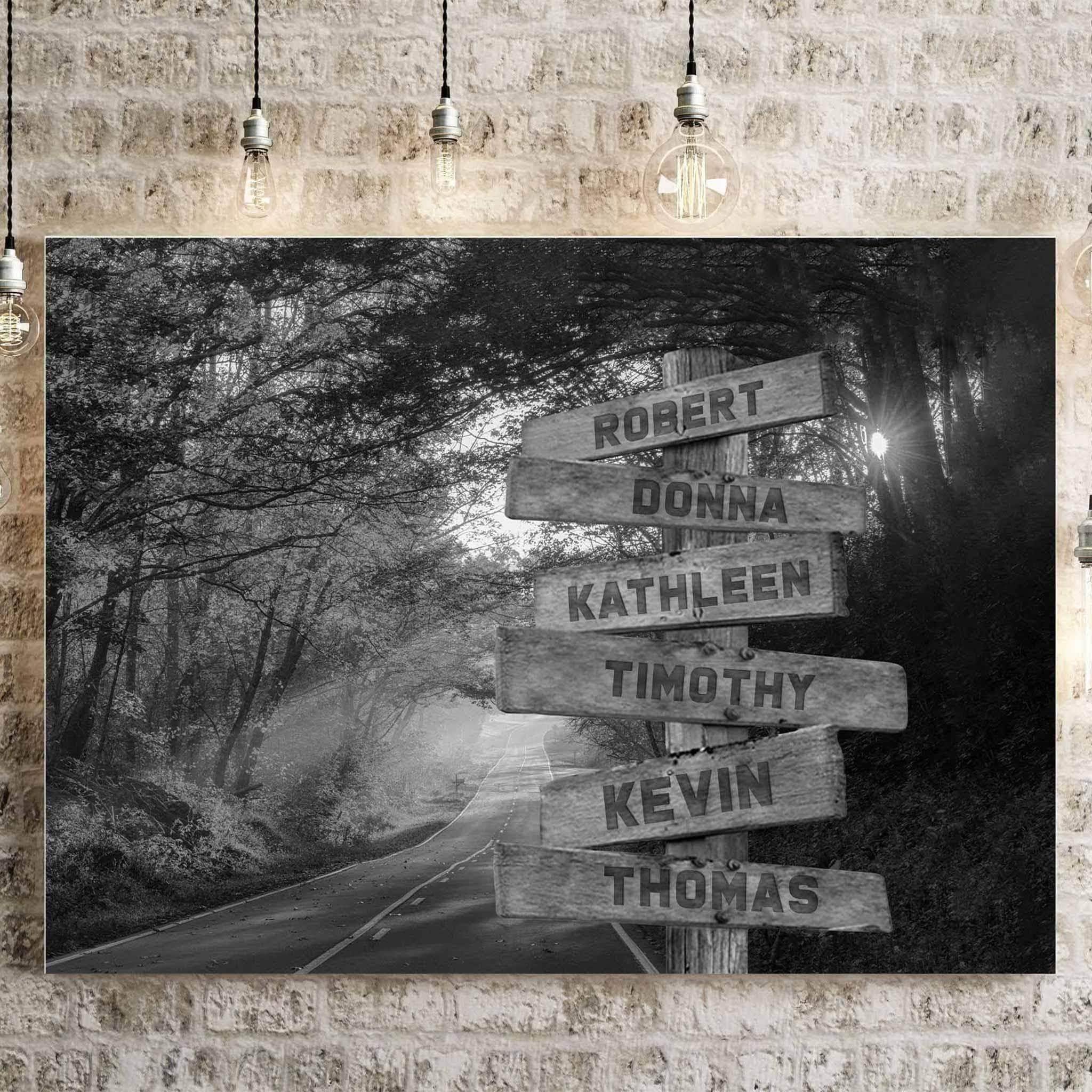 Autumn Road v1 Black & White Multiple Names Personalized Directional Sign CanvasCustomly Gifts