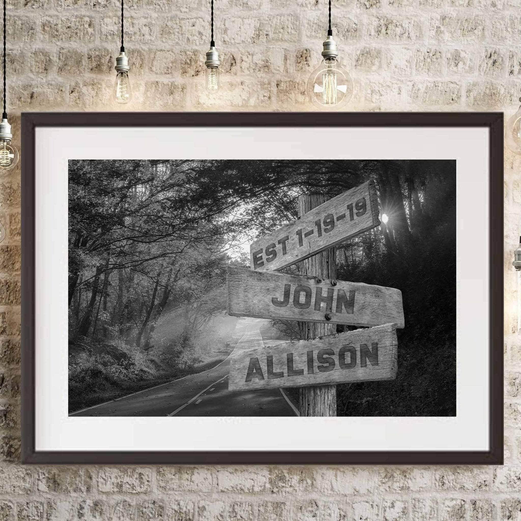 Autumn Road v1 B&W Multiple Names Personalized Directional Sign PosterCustomly Gifts