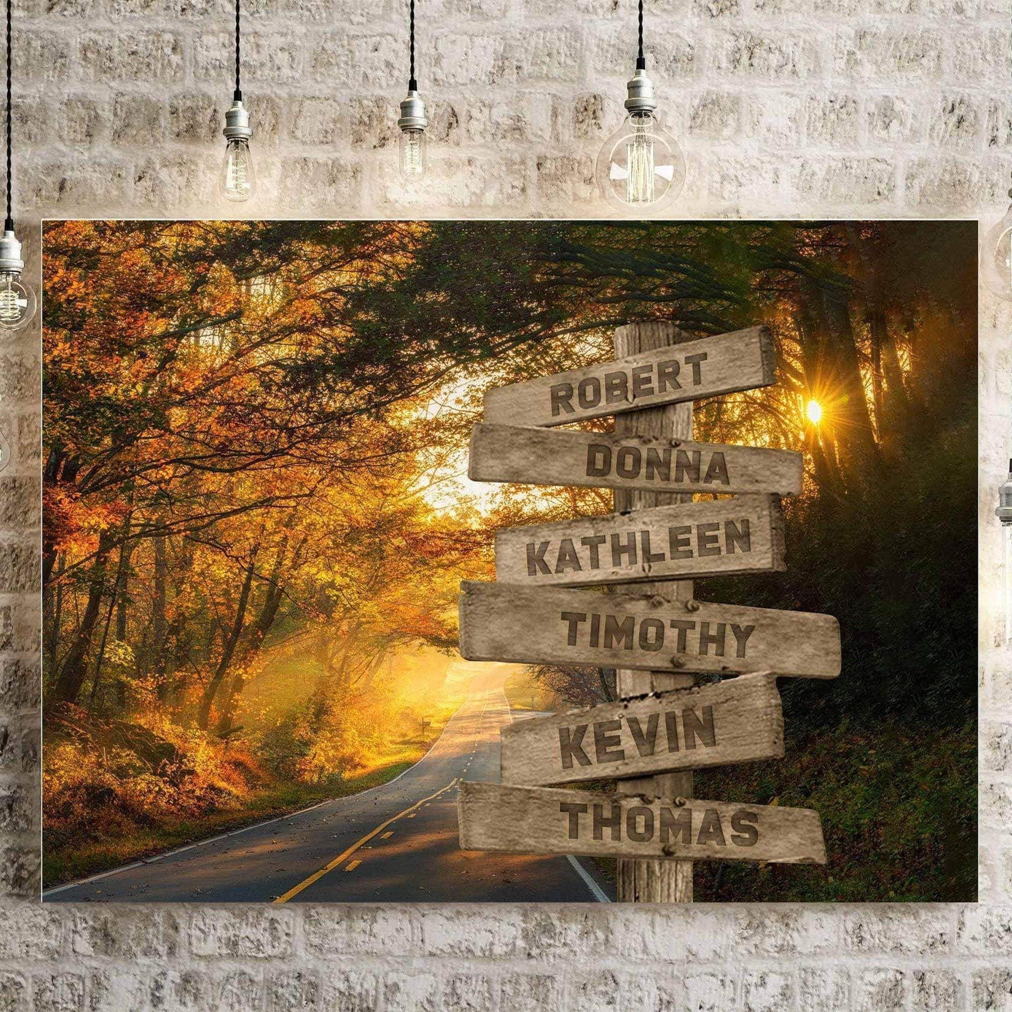 Autumn Road v1 Color Multiple Names Personalized Directional Sign CanvasCustomly Gifts