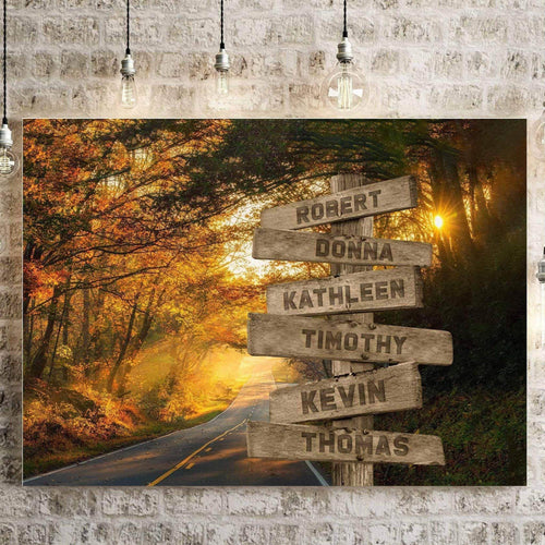 Autumn Road v1 Color Multiple Names Personalized Directional Sign CanvasCustomly Gifts