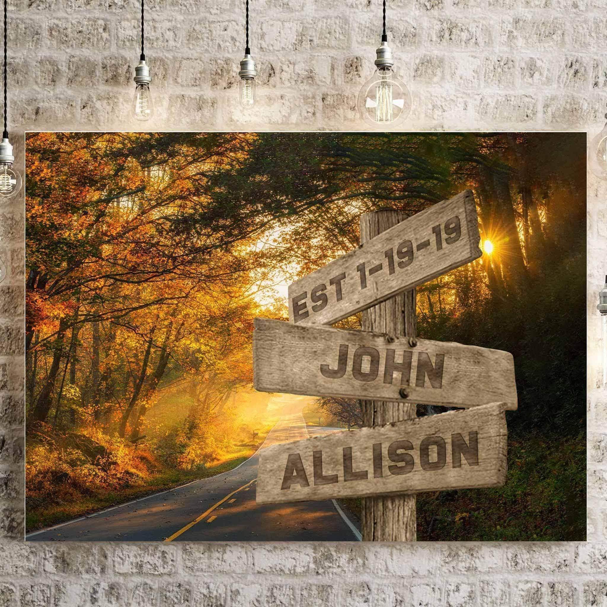 Autumn Road v1 Color Multiple Names Personalized Directional Sign CanvasCustomly Gifts