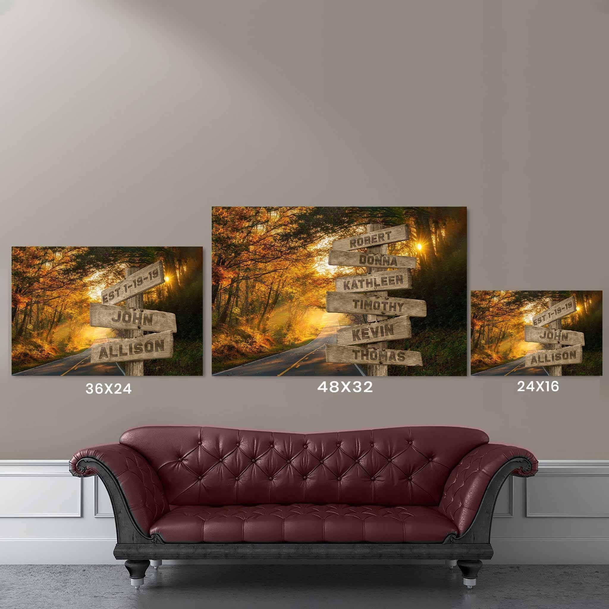 Autumn Road v1 Color Multiple Names Personalized Directional Sign PosterCustomly Gifts