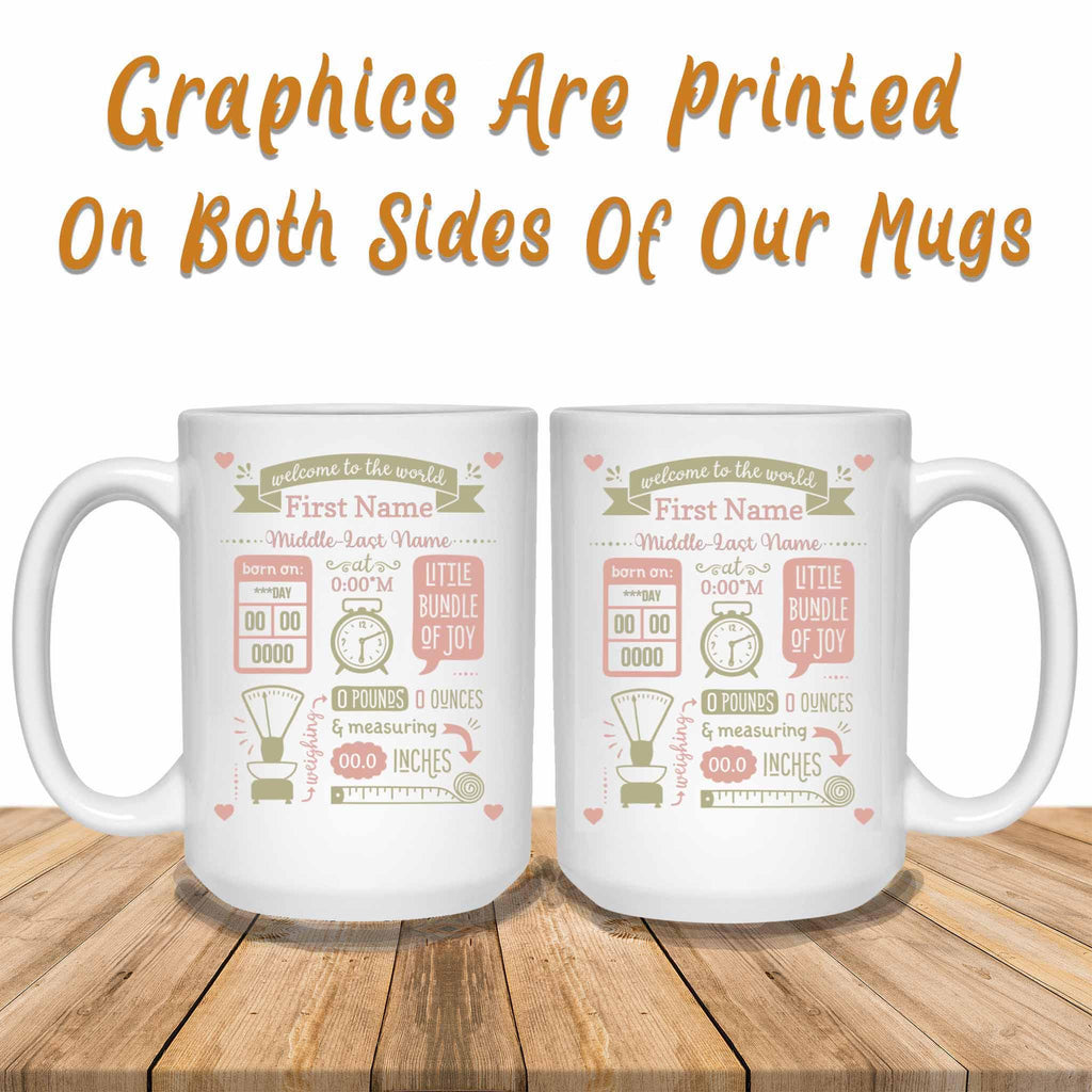 Baby Birth Stats Announcement Peach-Olive Clock Scale Tape Measure Personalized Coffee MugCustomly Gifts