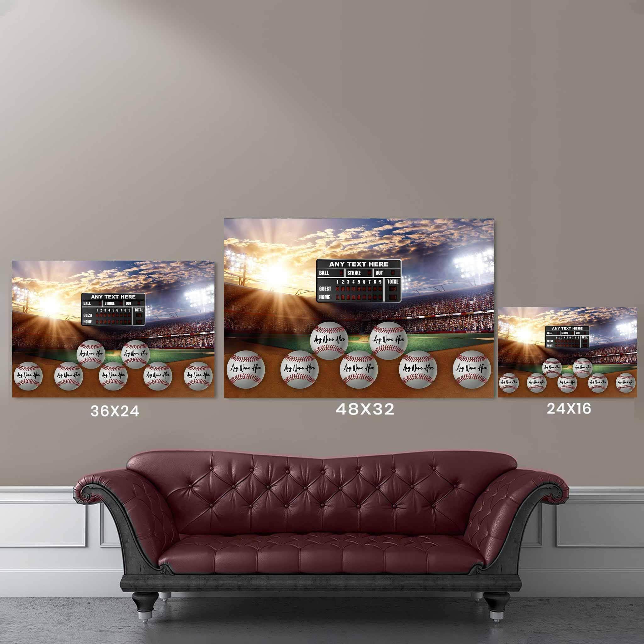 Baseball Stadium V1 Multiple Names Personalized Baseballs And Scoreboard Sign CanvasCustomly Gifts