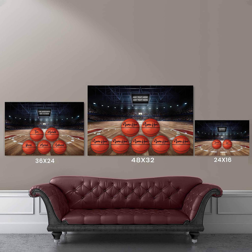 Basketball Arena V1 Multiple Names Personalized Basketballs And Scoreboard Sign CanvasCustomly Gifts