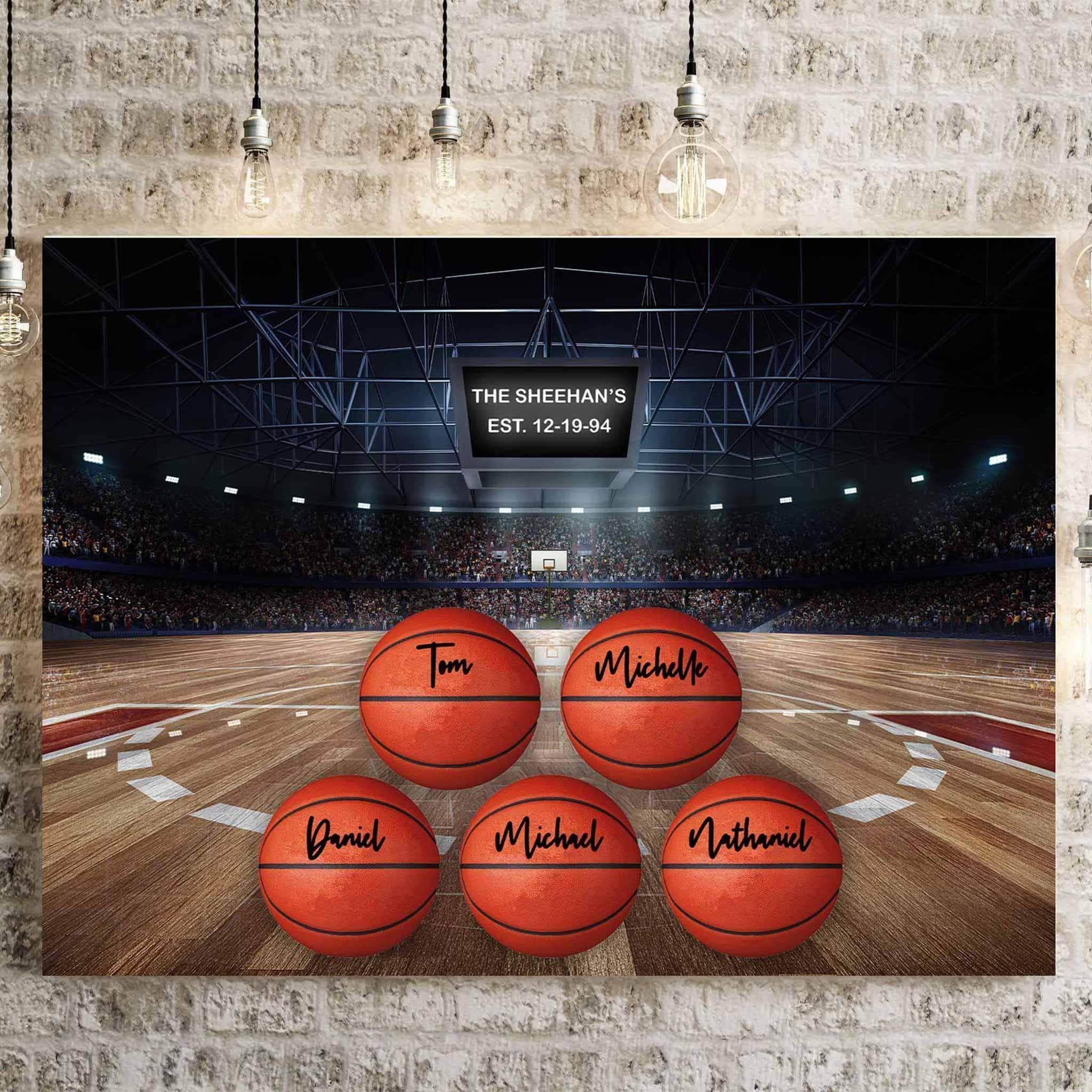 Basketball Arena V1 Multiple Names Personalized Basketballs And Scoreboard Sign CanvasCustomly Gifts