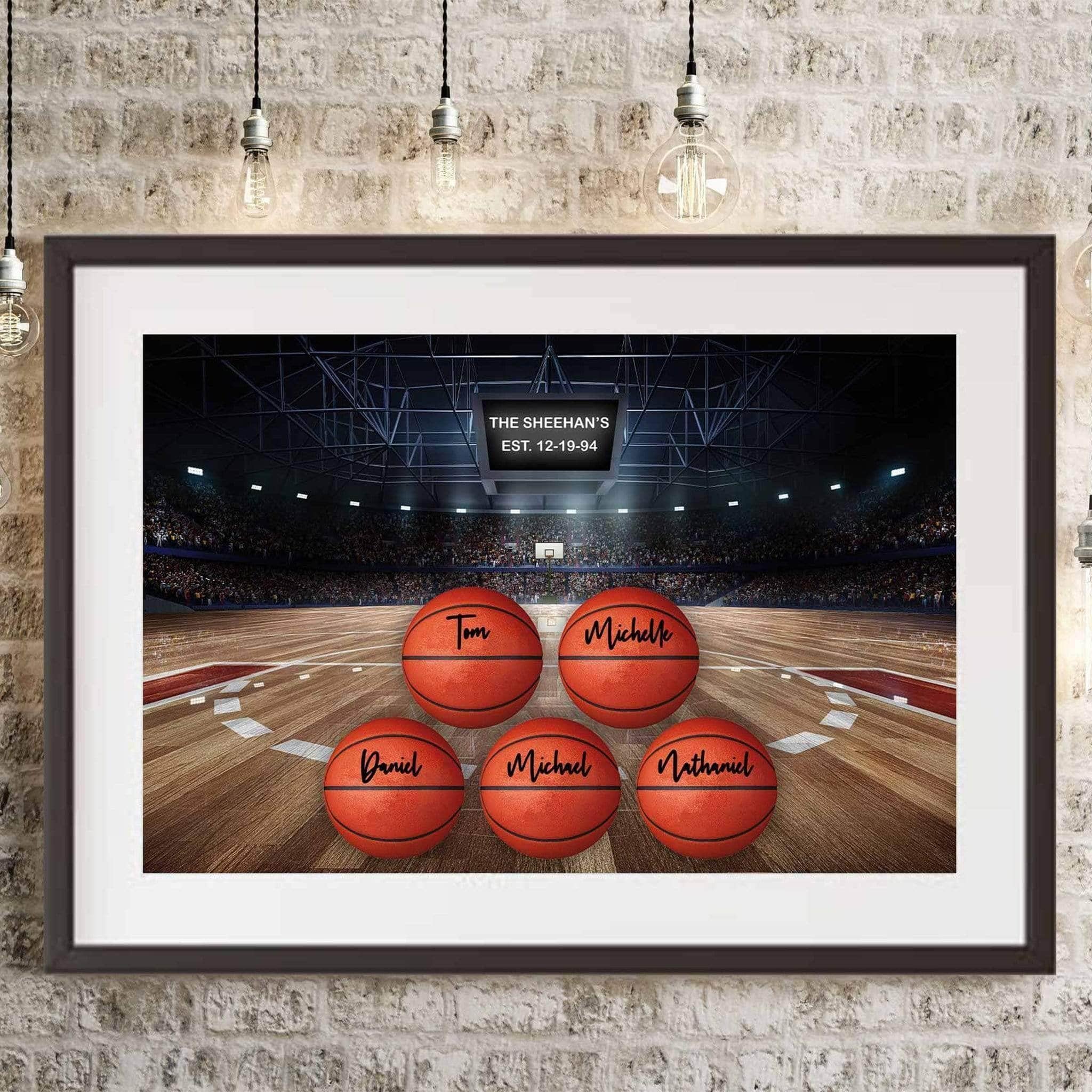 Basketball Arena V1 Multiple Names Personalized Basketballs And Scoreboard Sign Poster PrintCustomly Gifts