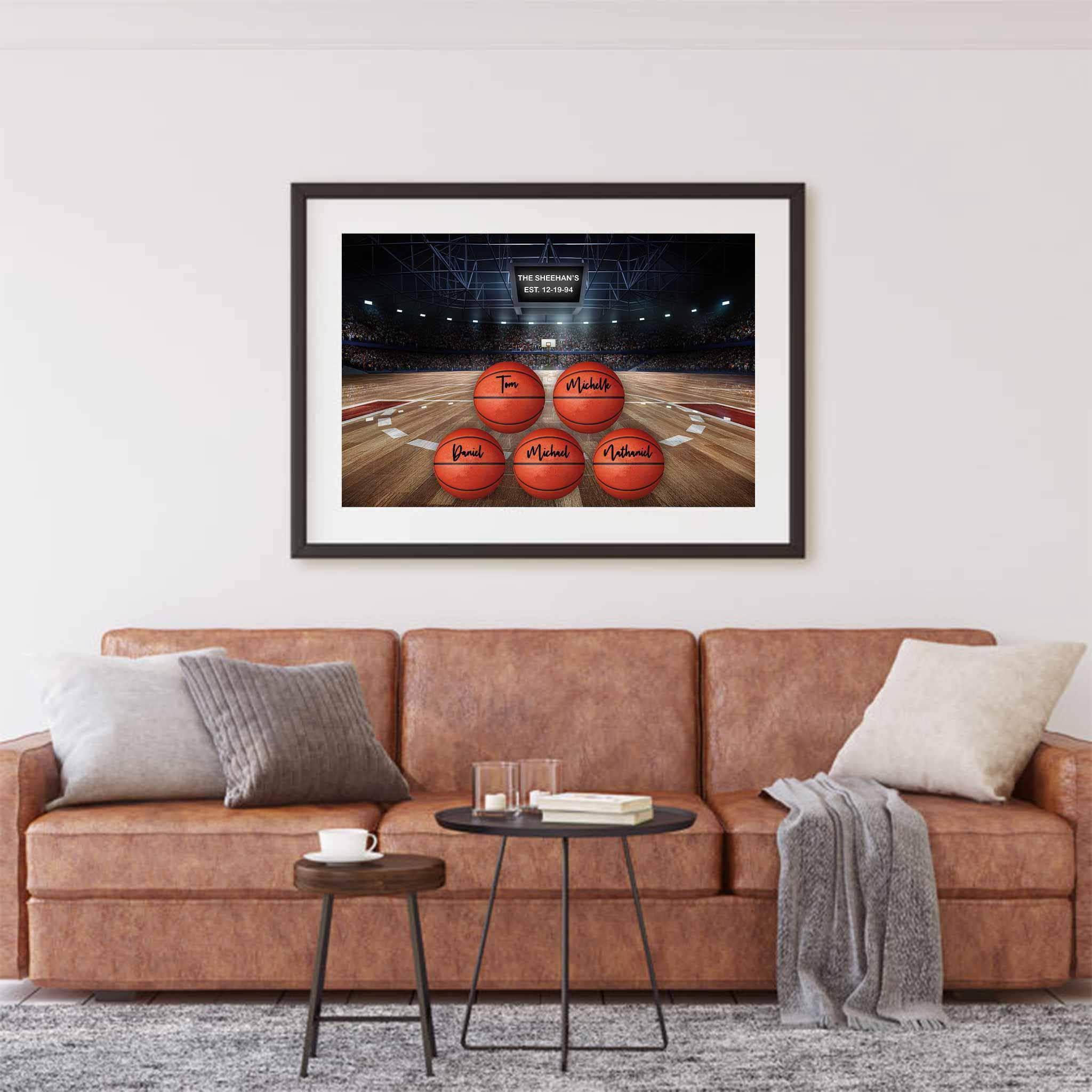 Basketball Arena V1 Multiple Names Personalized Basketballs And Scoreboard Sign Poster PrintCustomly Gifts