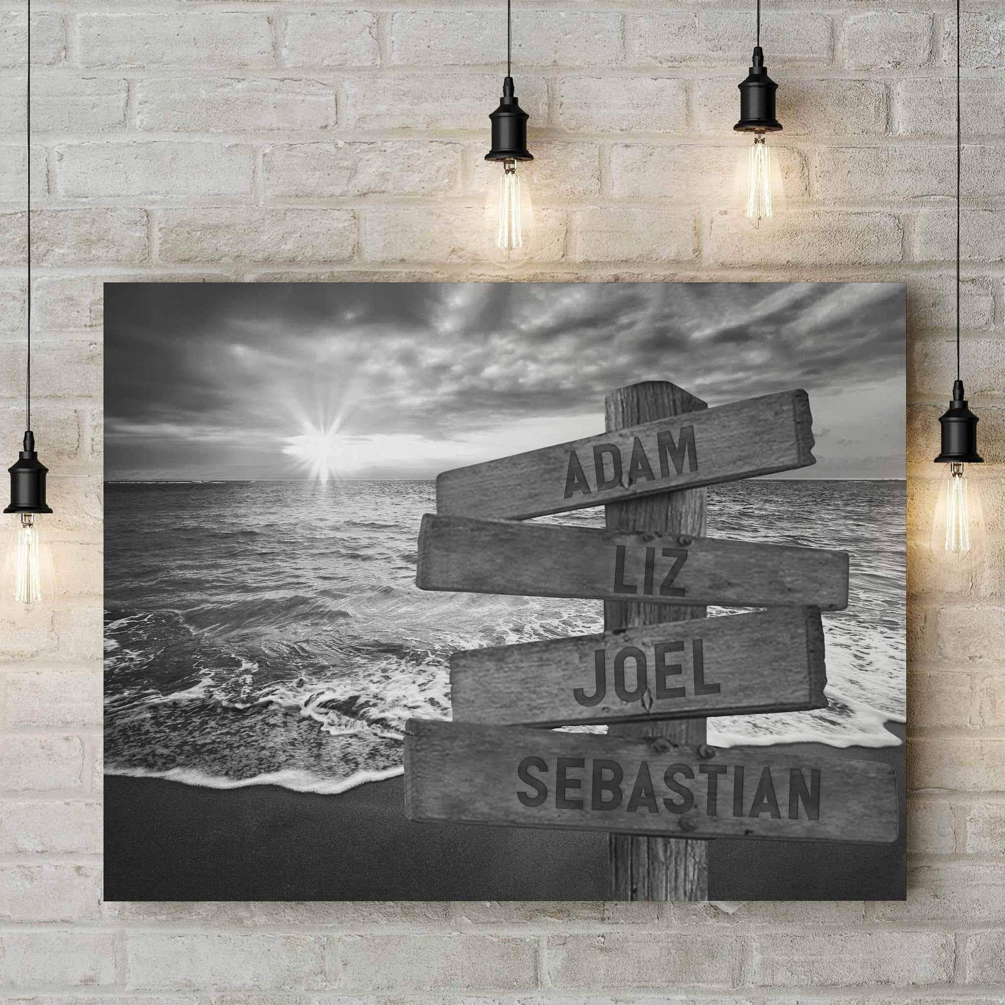 Beach Ocean Sunset v1 Black & White Multiple Names Personalized Directional Sign CanvasCustomly Gifts