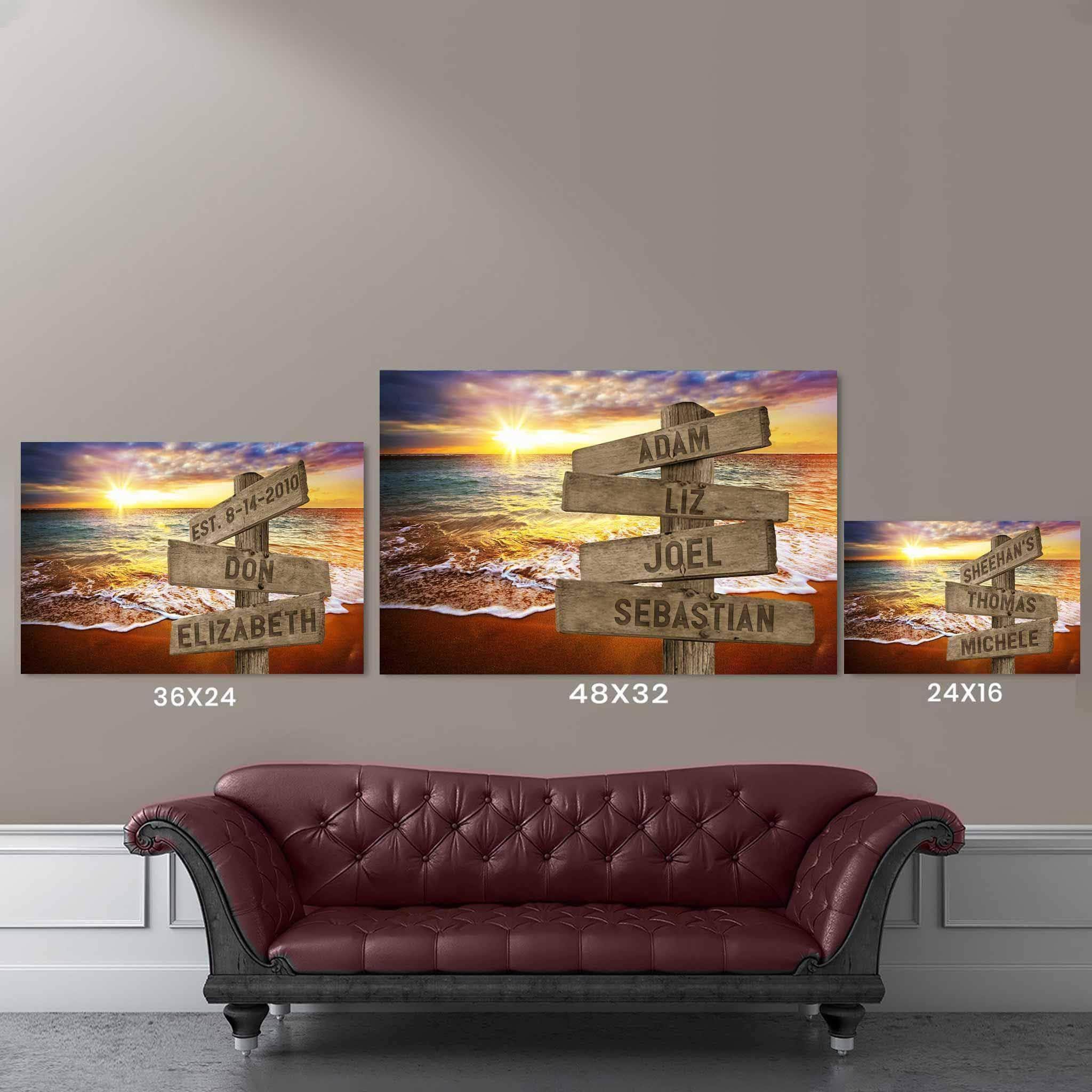 Beach Ocean Sunset v1 Color Multiple Names Personalized Directional Sign CanvasCustomly Gifts
