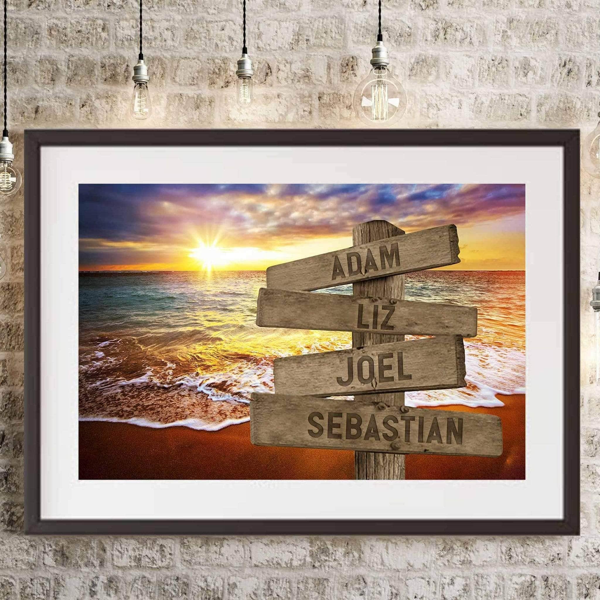 Beach Ocean Sunset v1 Multiple Names Personalized Directional Sign PosterCustomly Gifts