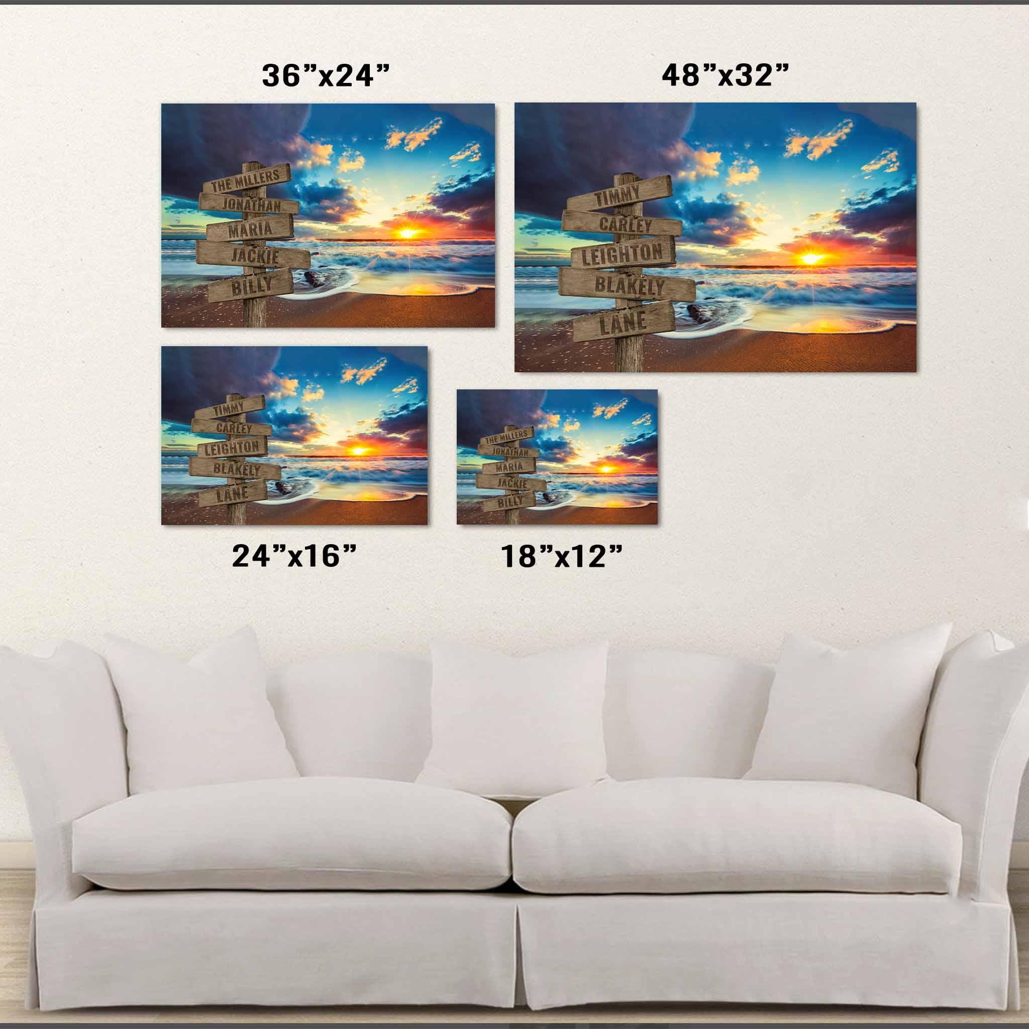 Beach Ocean Sunset v2 Multiple Names Personalized Directional Sign PosterCustomly Gifts