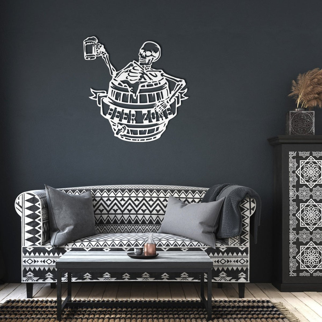 Beer Zone Skeleton in a Barrel Steel Metal Sign Wall ArtCustomly Gifts