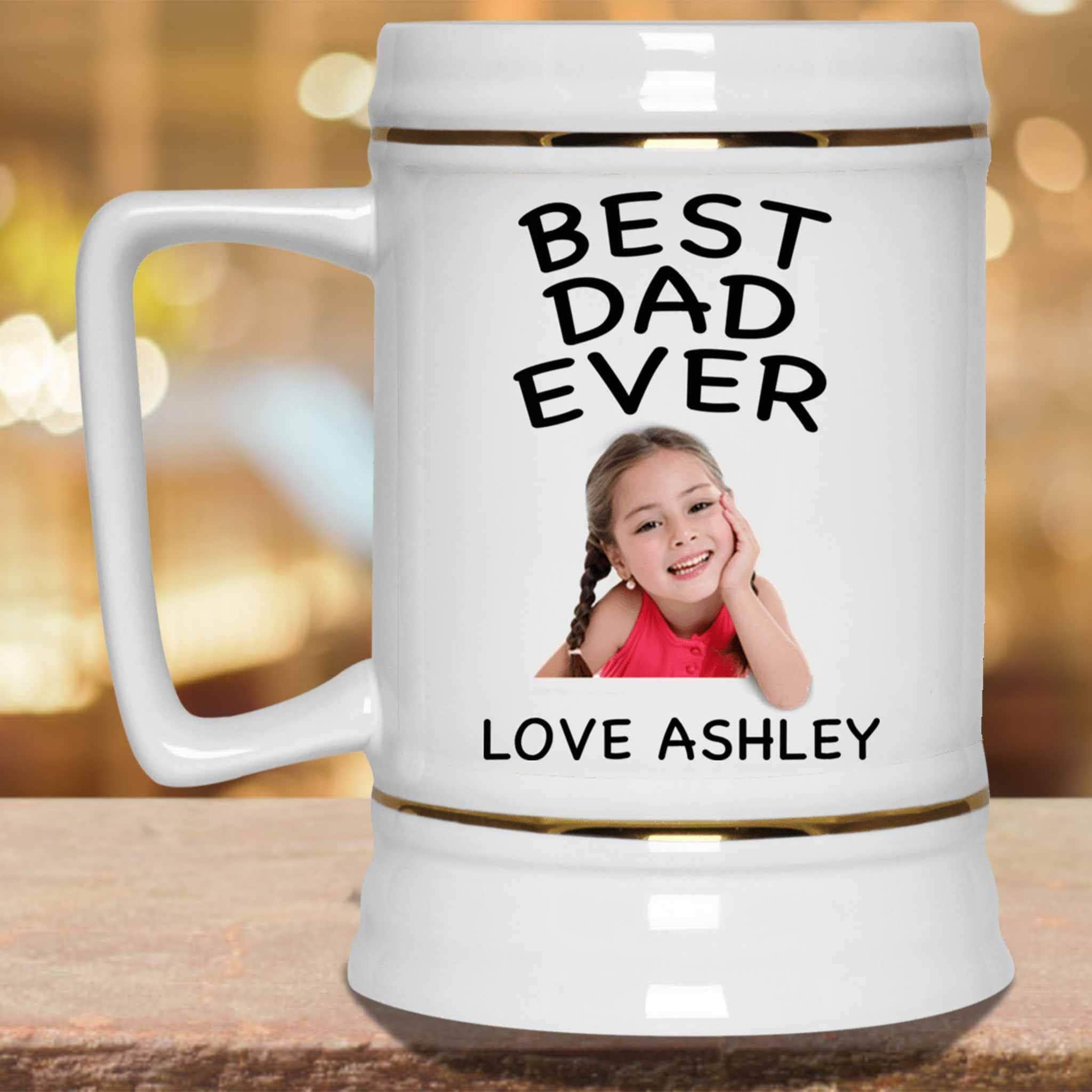 Best Dad Ever With Your Kid's Picture Custom Personalized Text 22oz Mug SteinCustomly Gifts