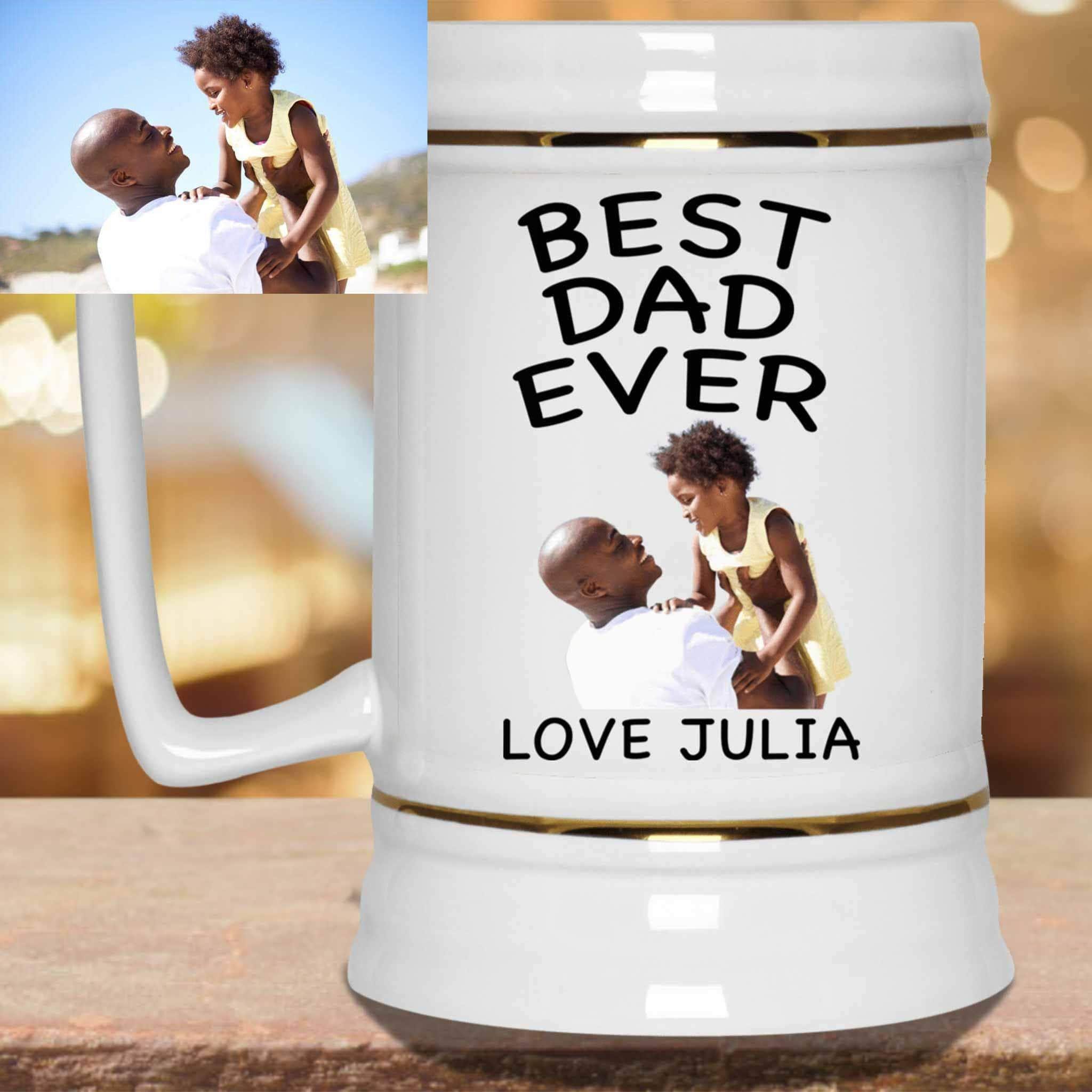 Best Dad Ever With Your Kid's Picture Custom Personalized Text 22oz Mug SteinCustomly Gifts