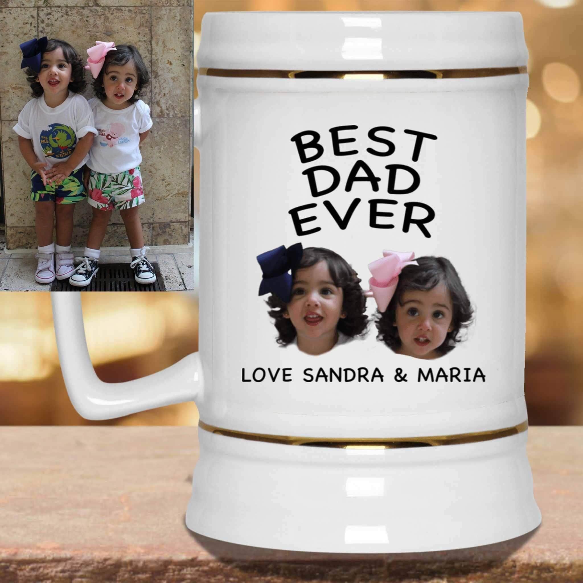 Best Dad Ever With Your Kid's Picture Custom Personalized Text 22oz Mug SteinCustomly Gifts