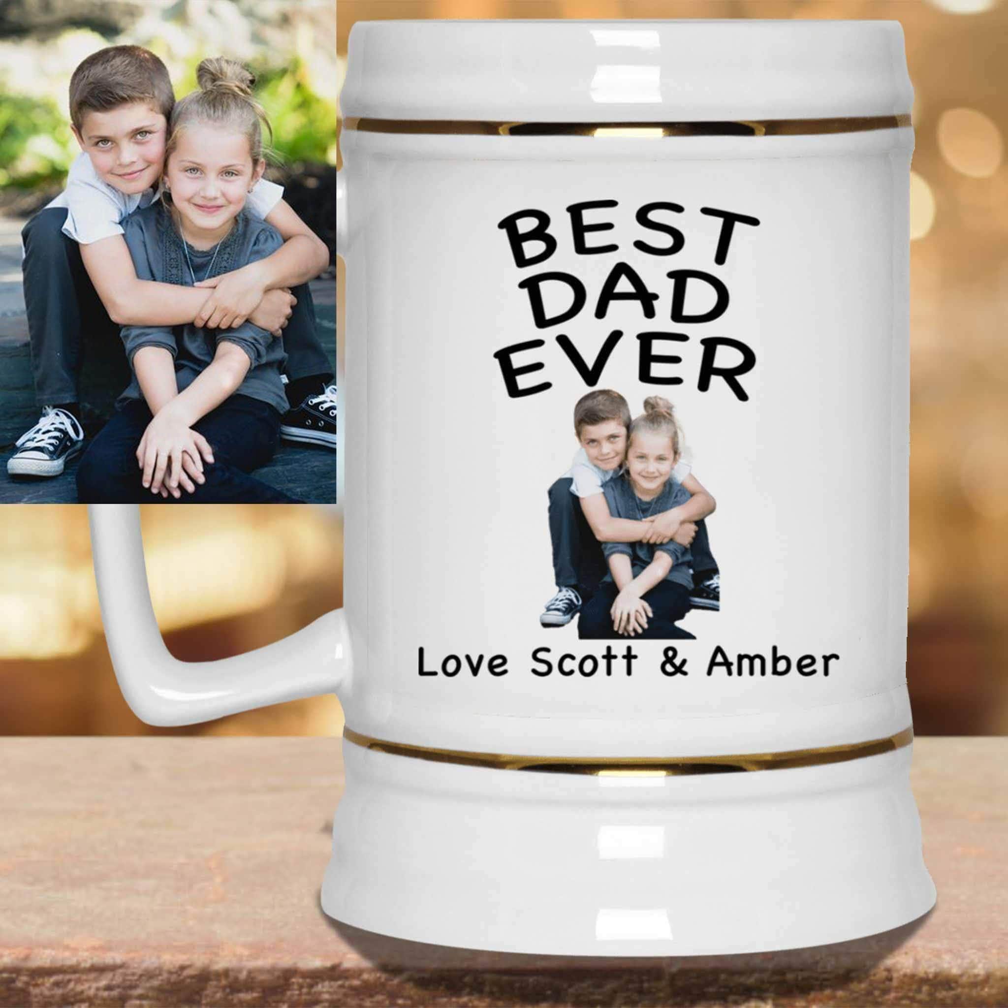 Best Dad Ever With Your Kid's Picture Custom Personalized Text 22oz Mug SteinCustomly Gifts