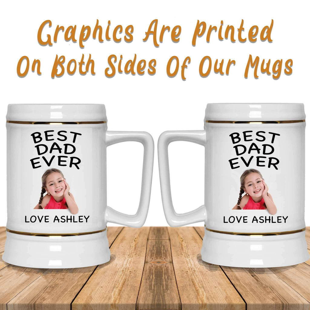 Best Dad Ever With Your Kid's Picture Custom Personalized Text 22oz Mug SteinCustomly Gifts