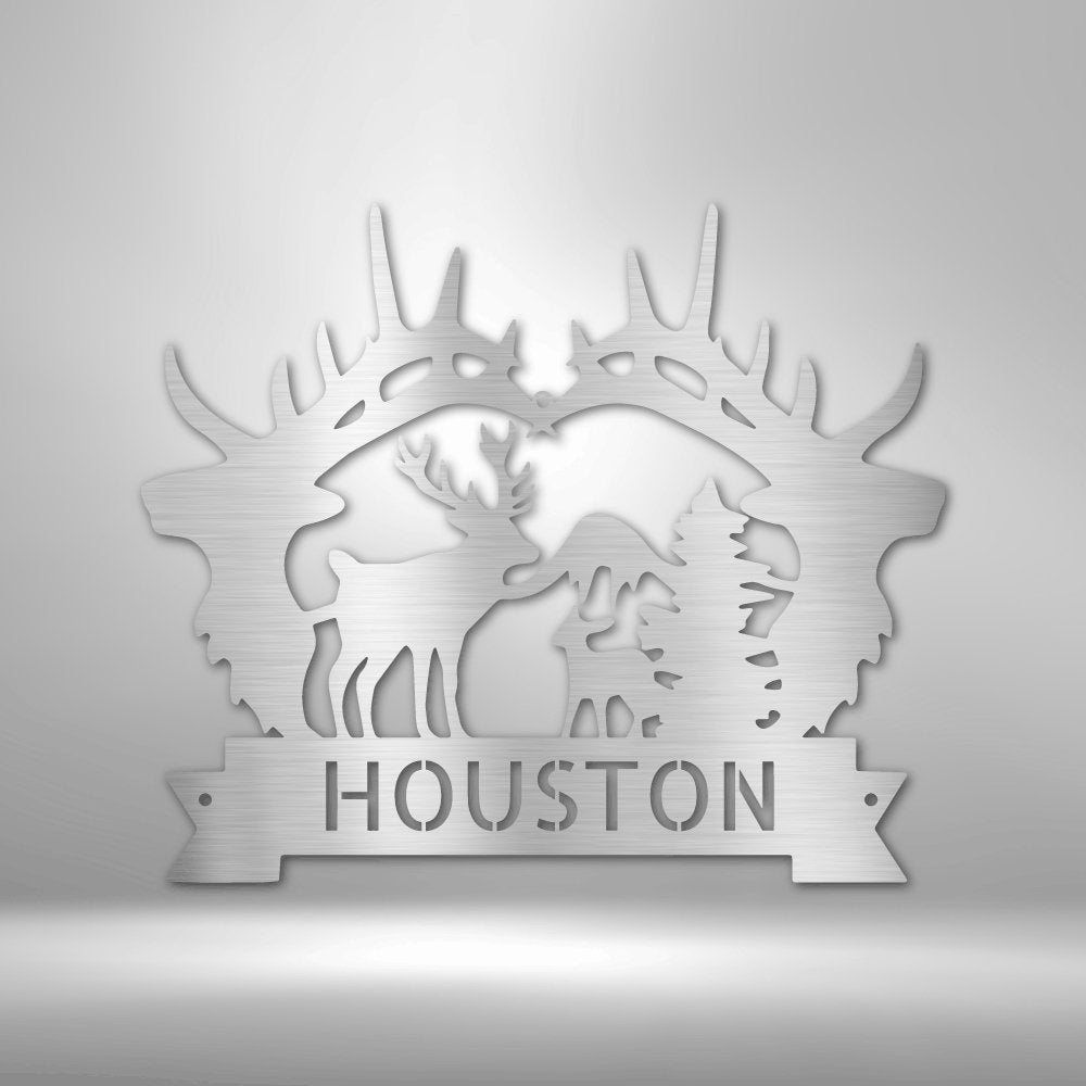 Big Antler Personalized Name Text Steel SignCustomly Gifts