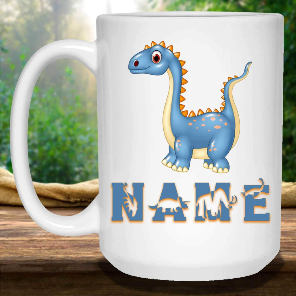 Blue Ampelosaurus Cartoon Dinosaur Custom Personalized Kids Themed MugsCustomly Gifts