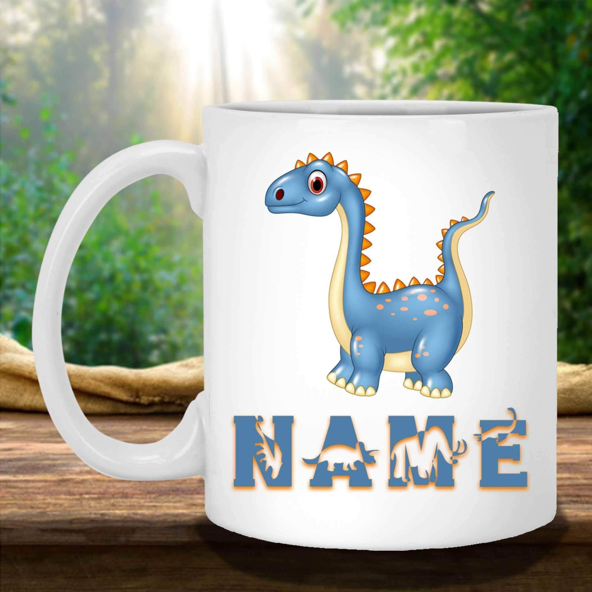 Blue Ampelosaurus Cartoon Dinosaur Custom Personalized Kids Themed MugsCustomly Gifts