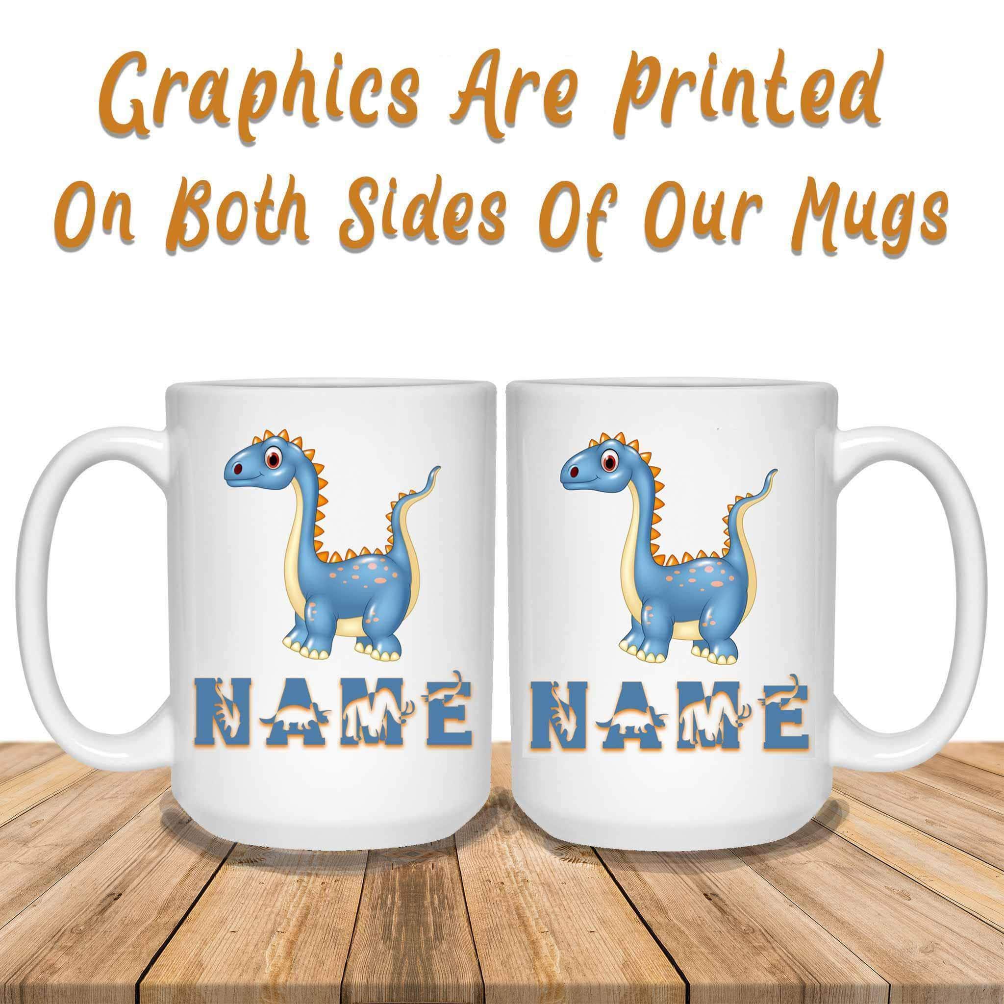 Blue Ampelosaurus Cartoon Dinosaur Custom Personalized Kids Themed MugsCustomly Gifts
