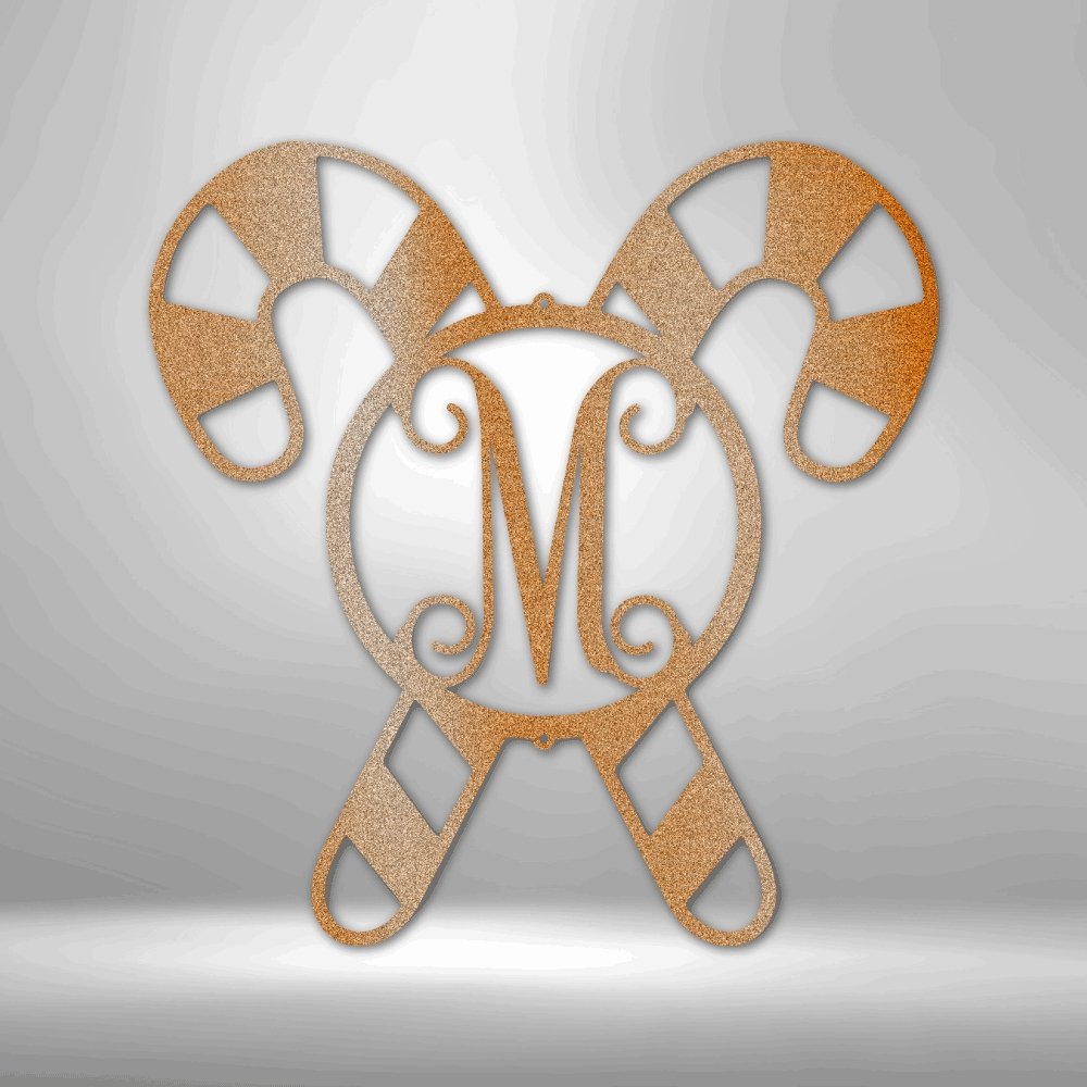 Candy Cane Initial Monogram Personalized Steel SignCustomly Gifts