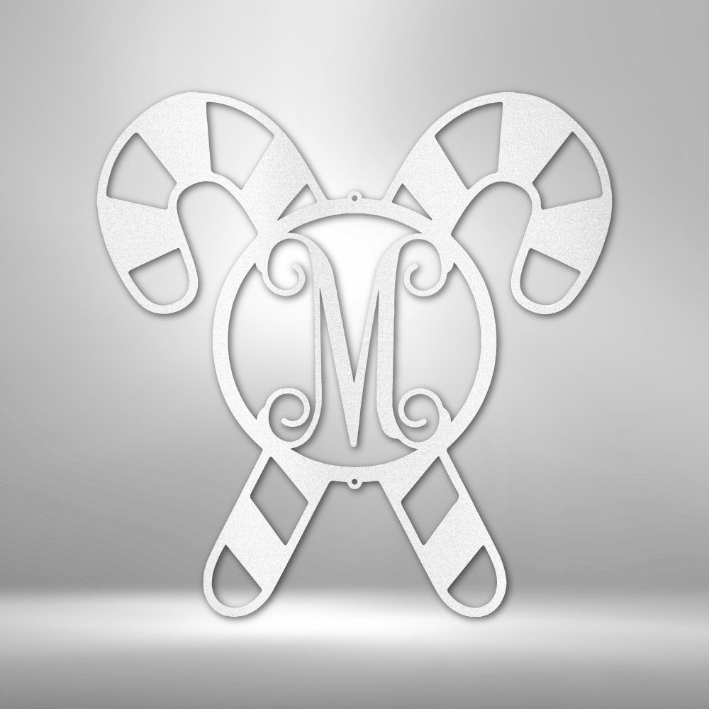 Candy Cane Initial Monogram Personalized Steel SignCustomly Gifts