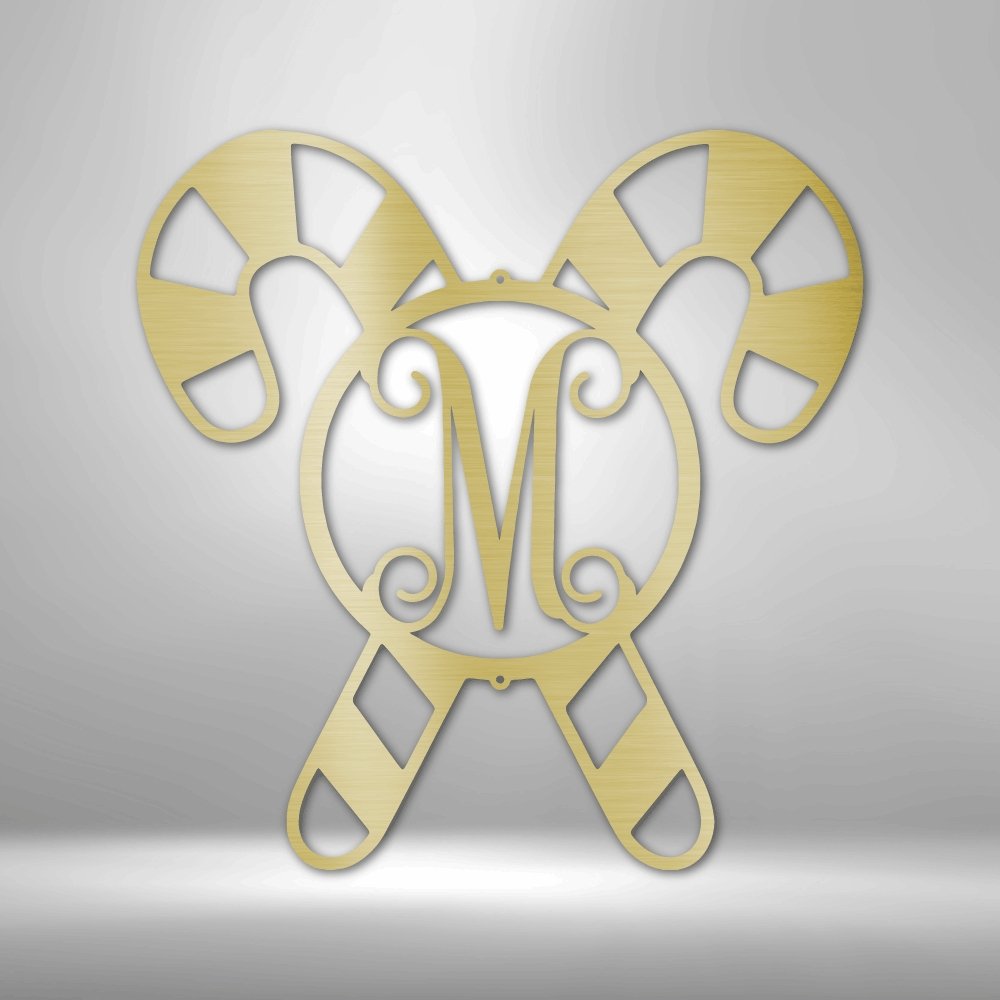 Candy Cane Initial Monogram Personalized Steel SignCustomly Gifts