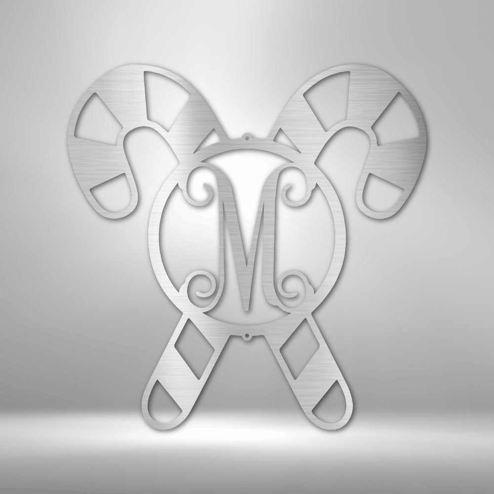 Candy Cane Initial Monogram Personalized Steel SignCustomly Gifts