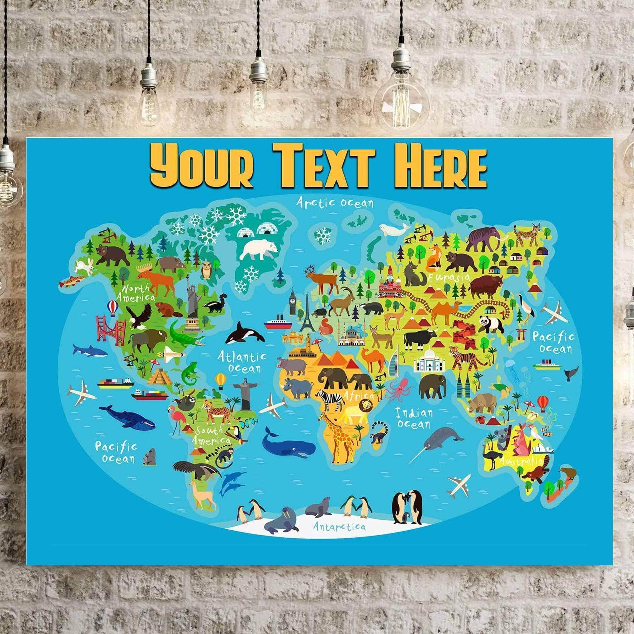 Cartoon World Map v1 Kids Personalized CanvasCustomly Gifts
