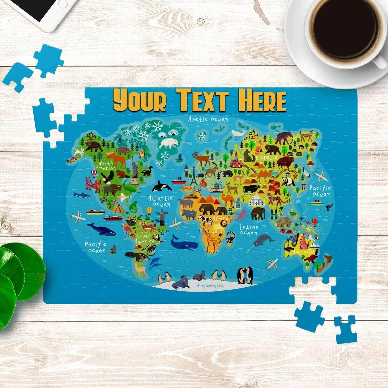 Cartoon World Map v1 Kids Personalized Premium 252 Piece Jigsaw PuzzleCustomly Gifts