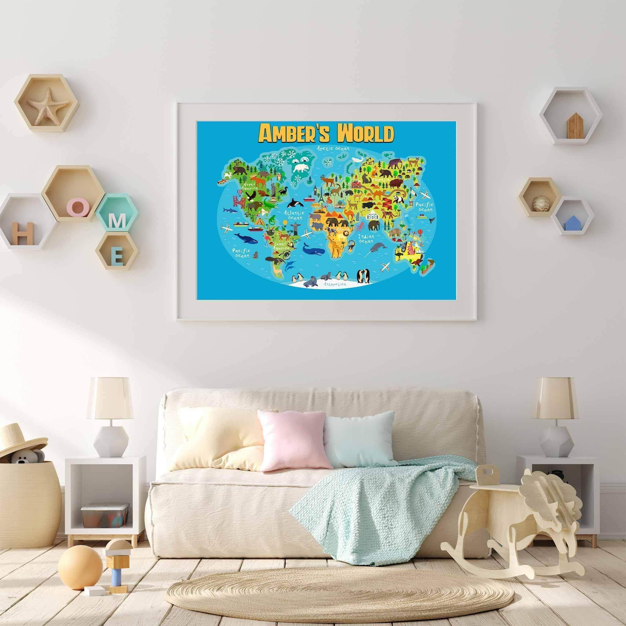Cartoon World Map v1 Kids Personalized Premium PosterCustomly Gifts