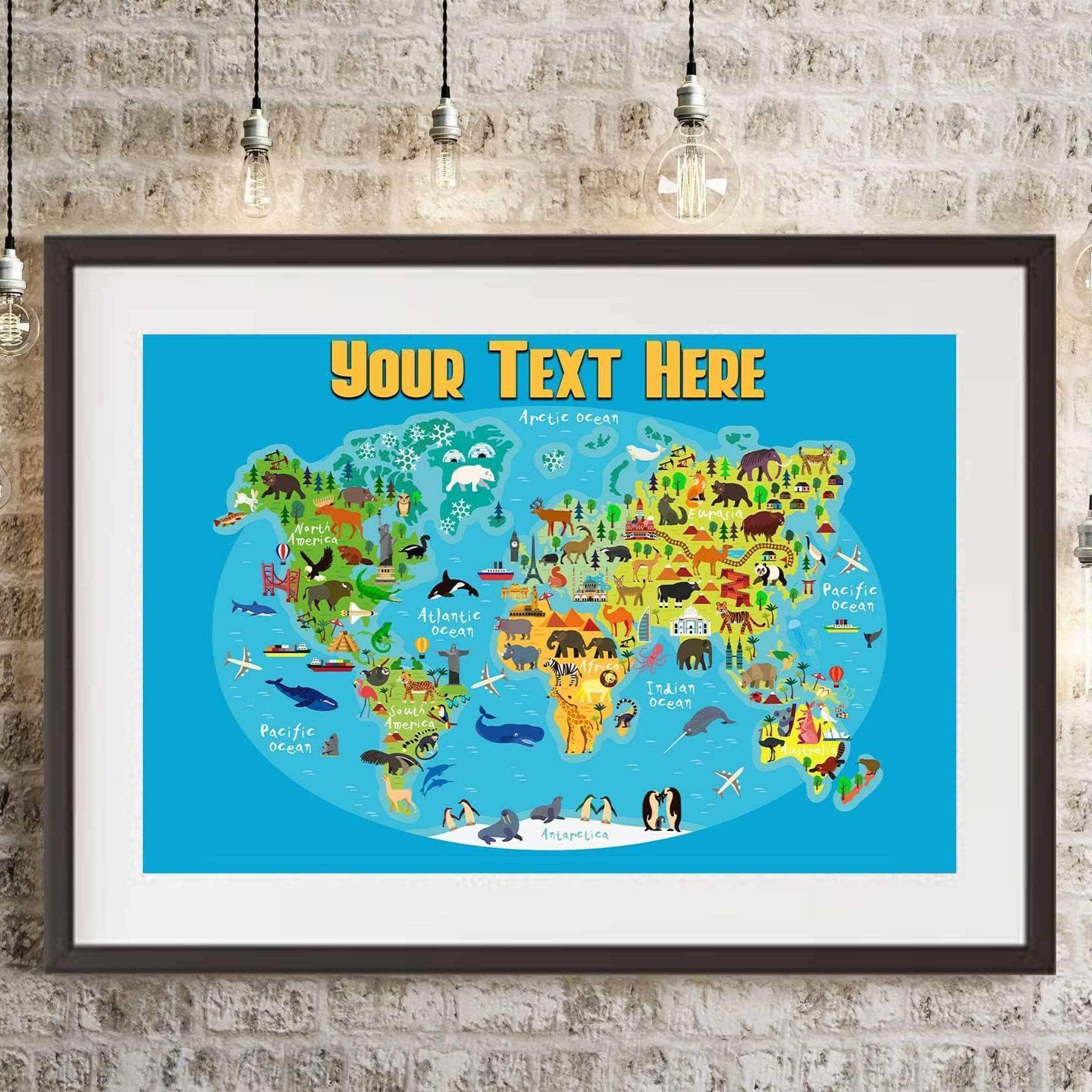 Cartoon World Map v1 Kids Personalized Premium PosterCustomly Gifts