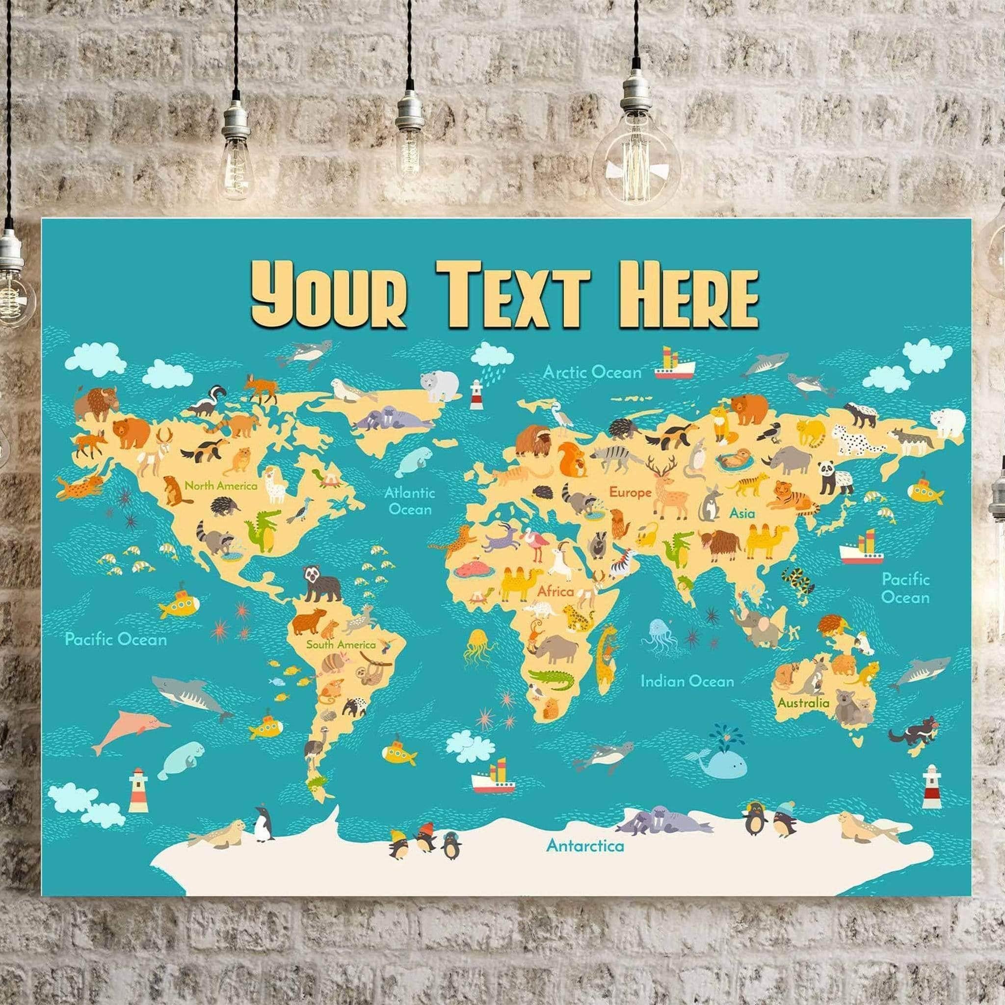 Cartoon World Map v2 Kids Personalized CanvasCustomly Gifts