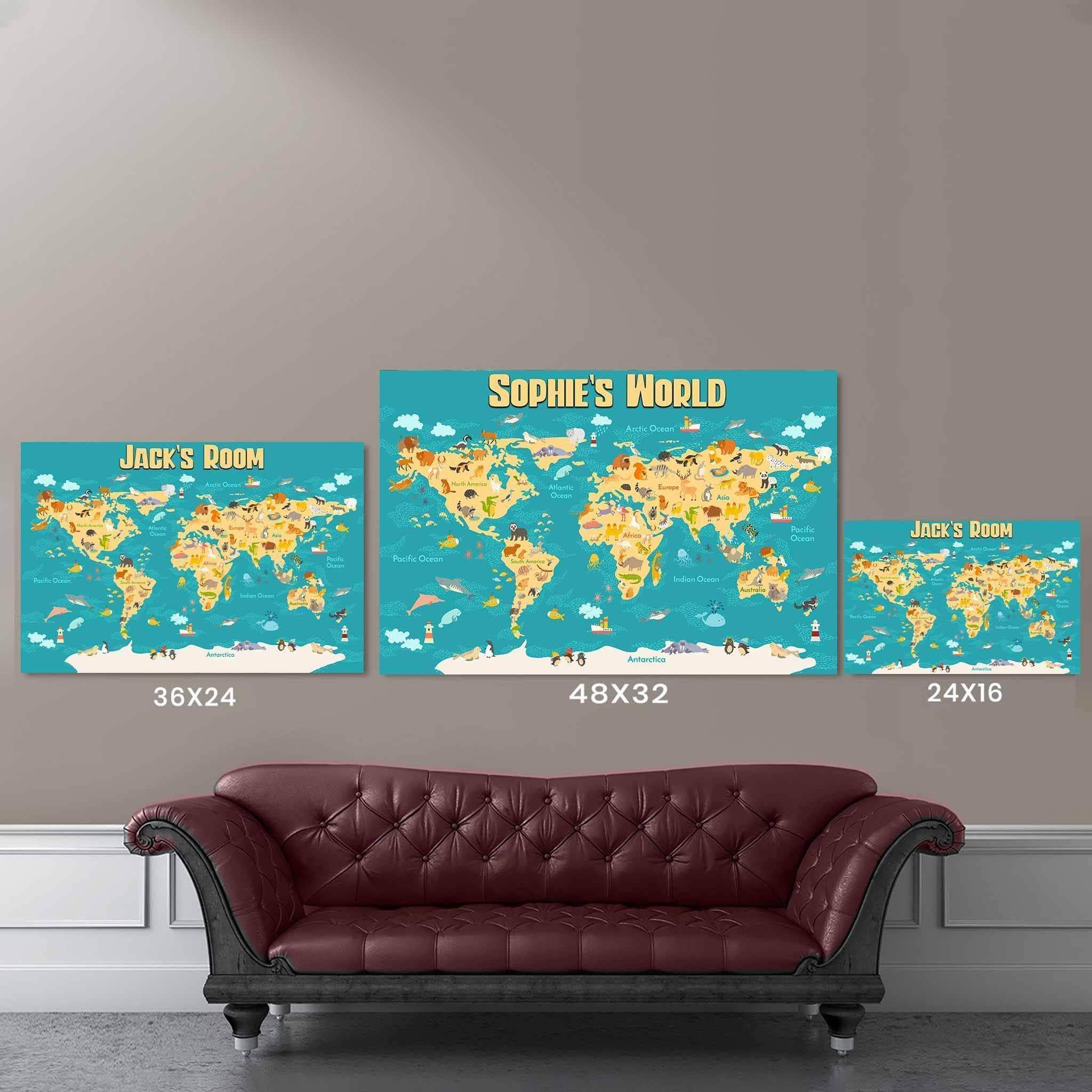 Cartoon World Map v2 Kids Personalized CanvasCustomly Gifts