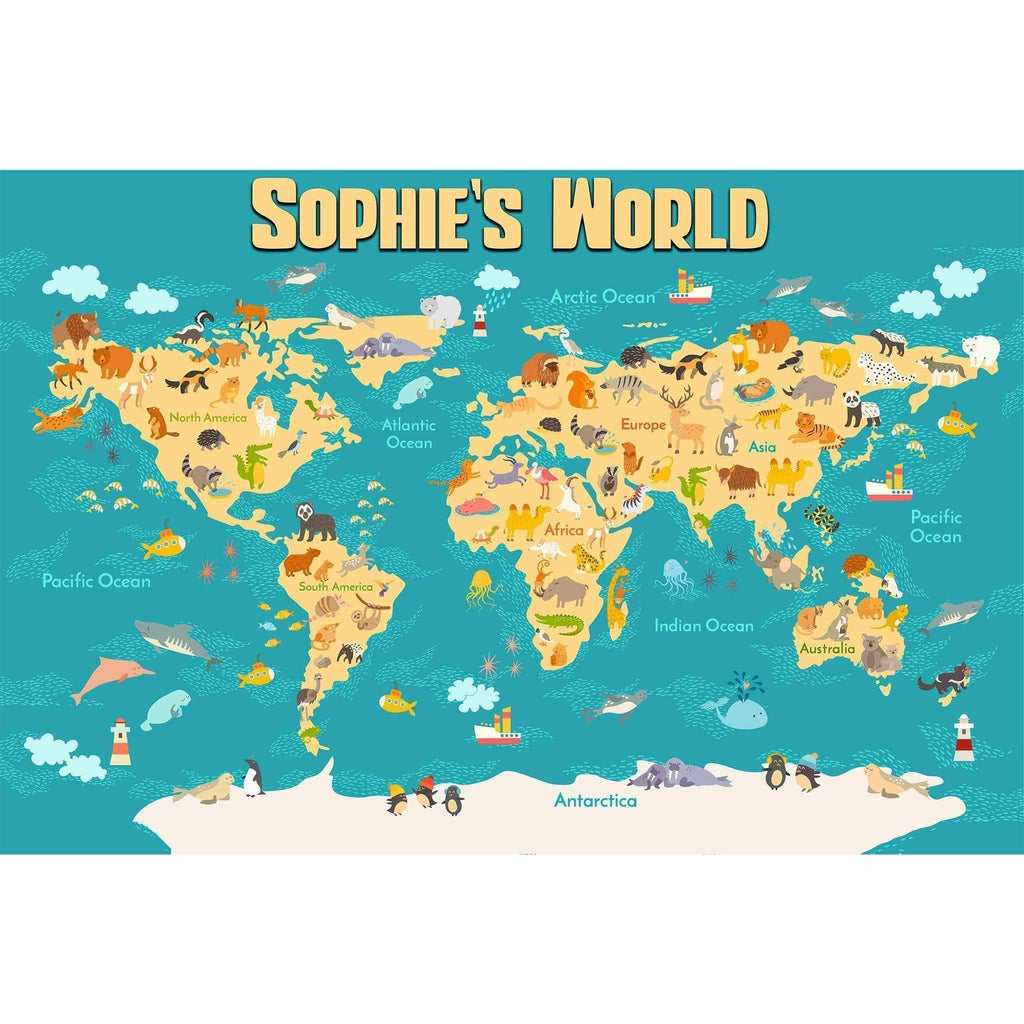 Cartoon World Map v2 Kids Personalized CanvasCustomly Gifts