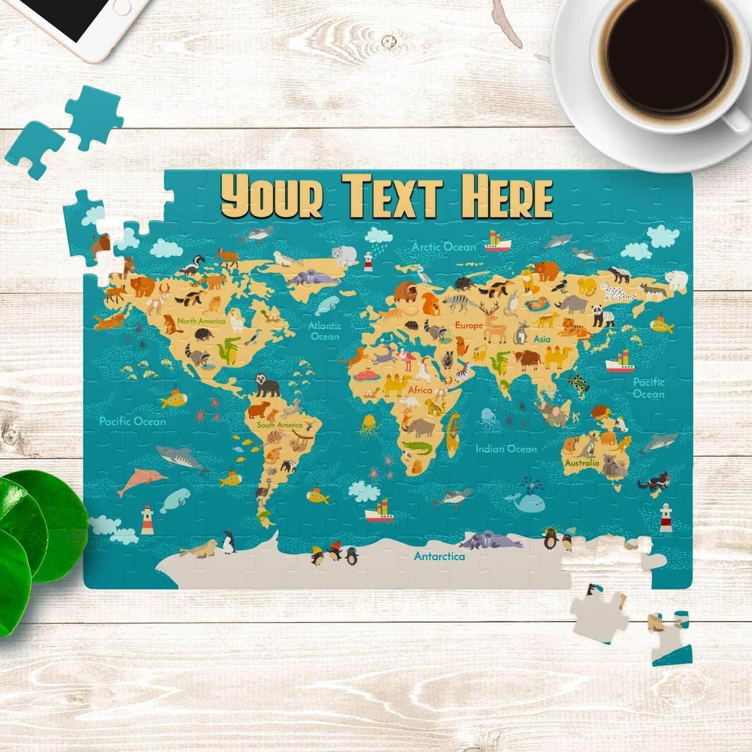 Cartoon World Map v2 Kids Personalized Premium 252 Piece Jigsaw PuzzleCustomly Gifts