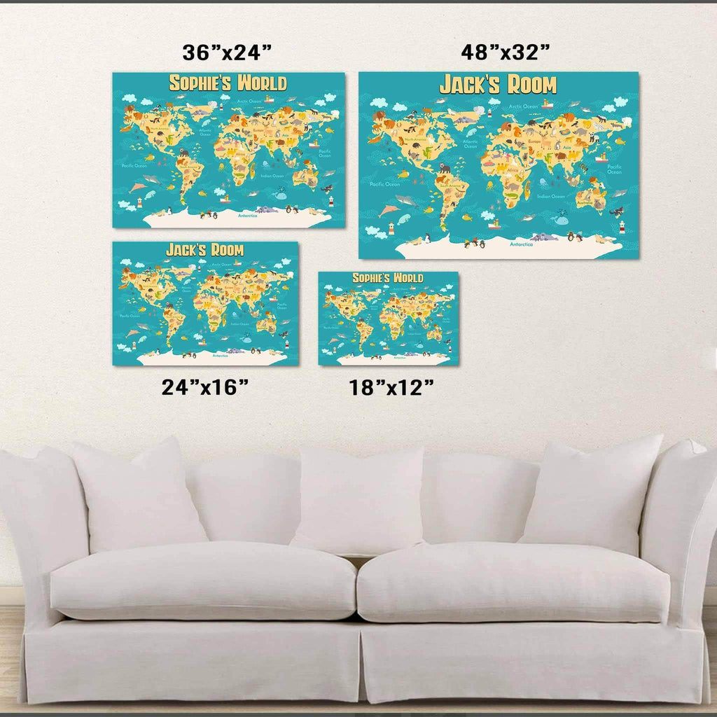 Cartoon World Map v2 Kids Personalized Premium PosterCustomly Gifts