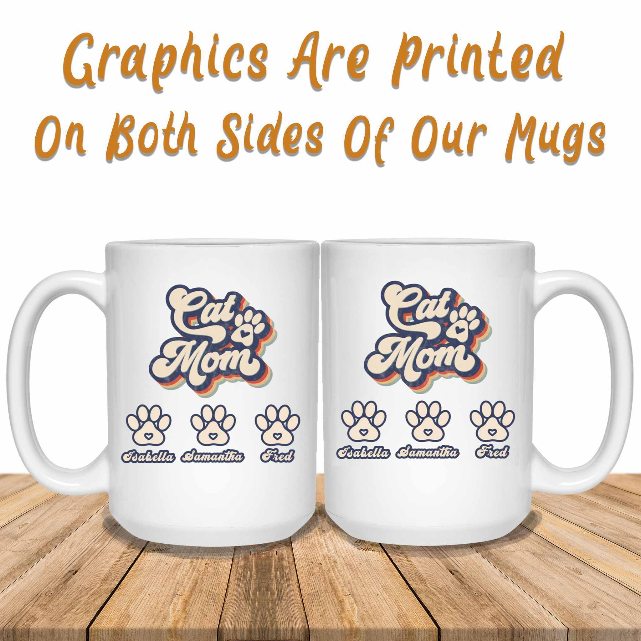 Cat Mom Retro Vintage Custom Personalized White Coffee MugCustomly Gifts