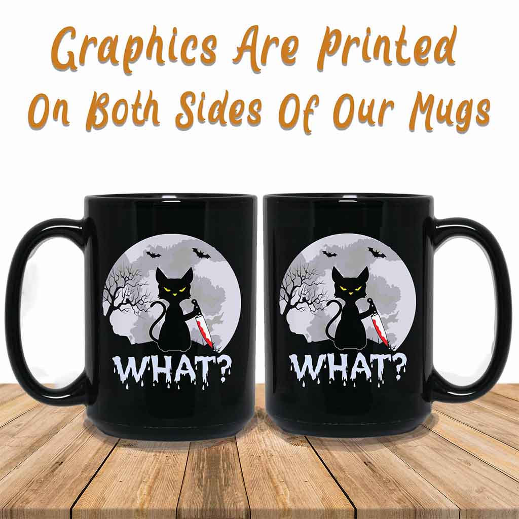 Cat What? Murderous Black Cat with Knife Halloween Black Coffee MugsCustomly Gifts
