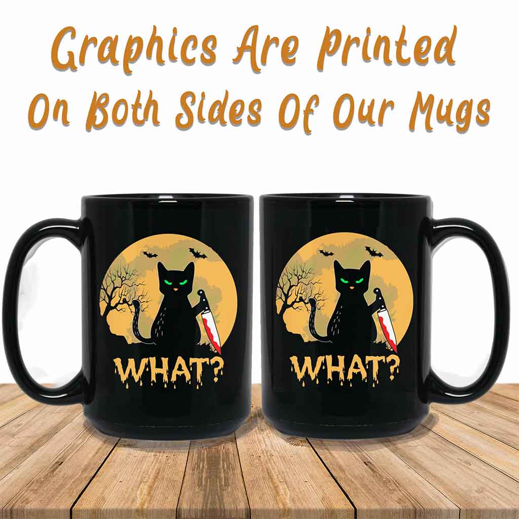 Cat What? Murderous Black Cat with Knife Orange Glow Halloween Coffee MugsCustomly Gifts