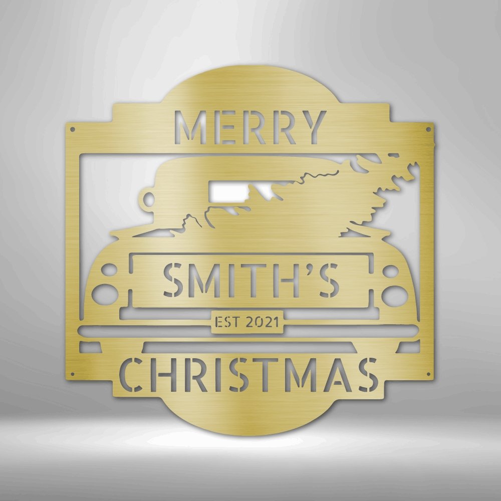 Christmas Truck Personalized Name Text Steel SignCustomly Gifts