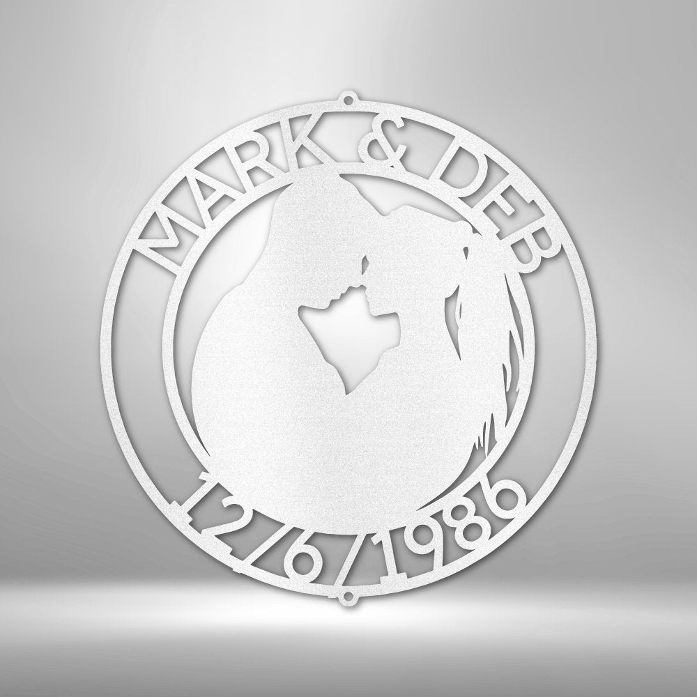 Couple Silhouette 2 Personalized Names Date Text Steel SignCustomly Gifts