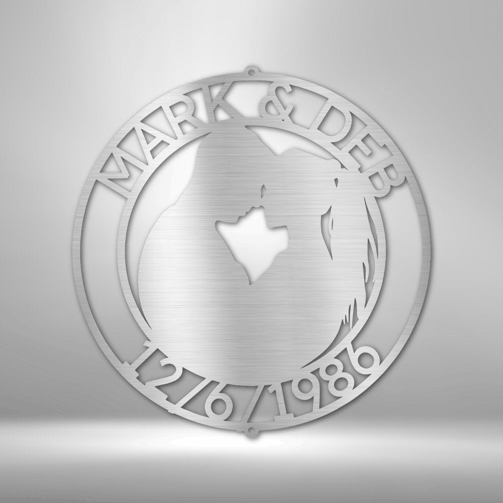 Couple Silhouette 2 Personalized Names Date Text Steel SignCustomly Gifts