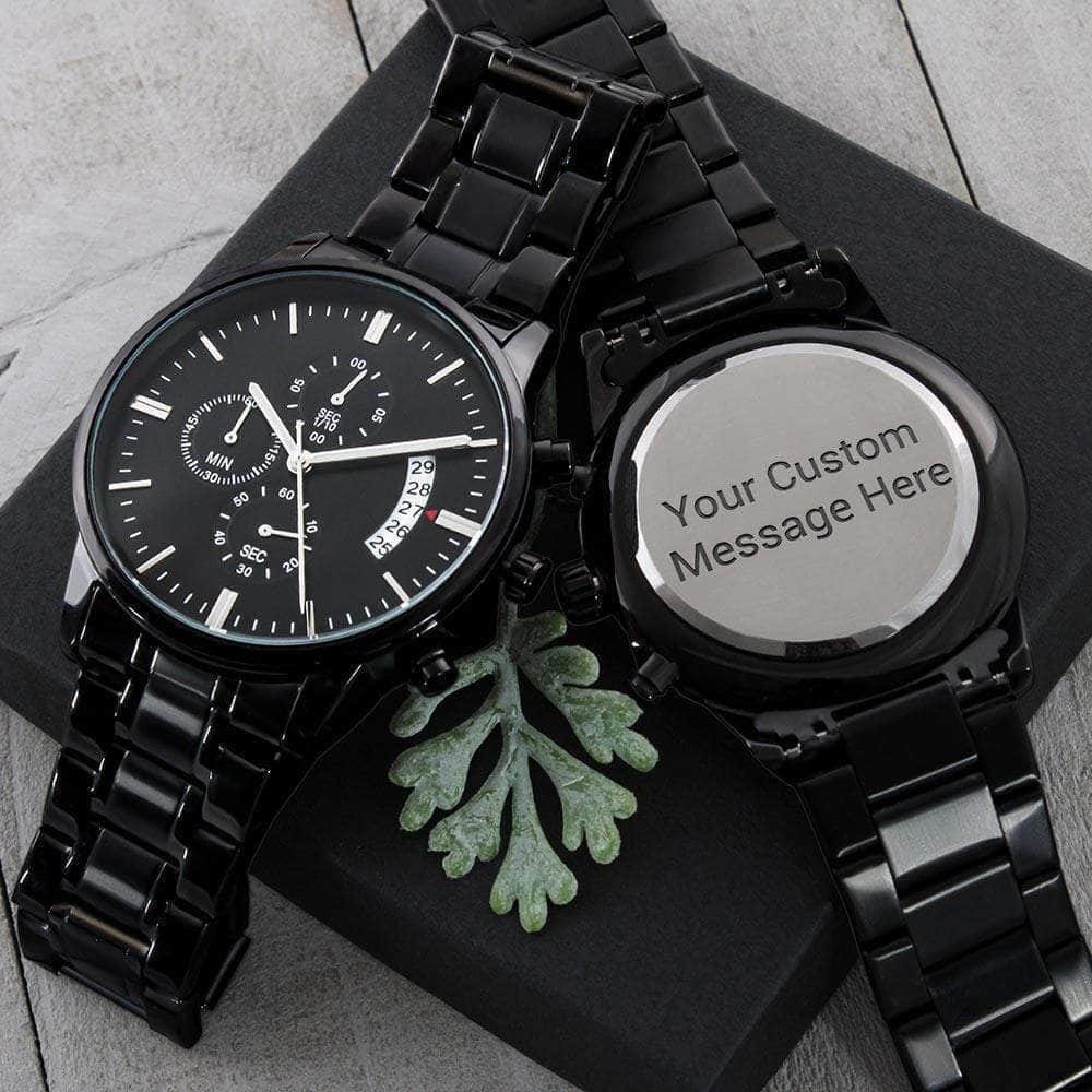 Customizable Engraved Black Stainless Steel Chronograph WatchCustomly Gifts