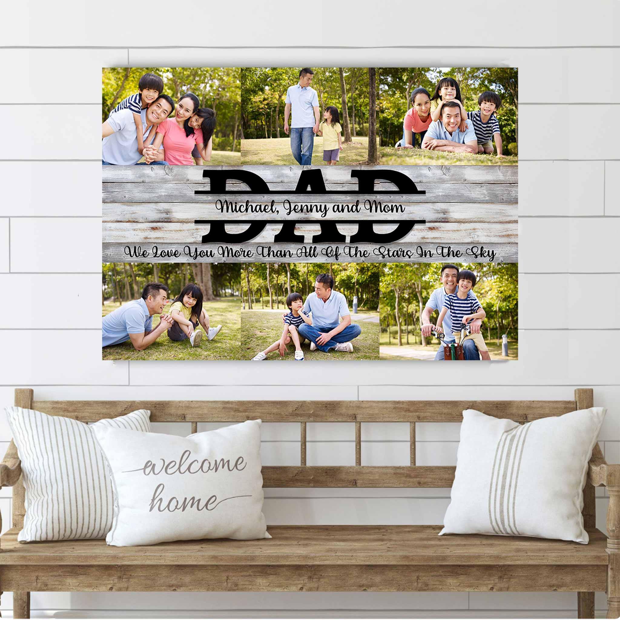Dad Family Photo Collage With Custom Personalized Names & Text CanvasCustomly Gifts