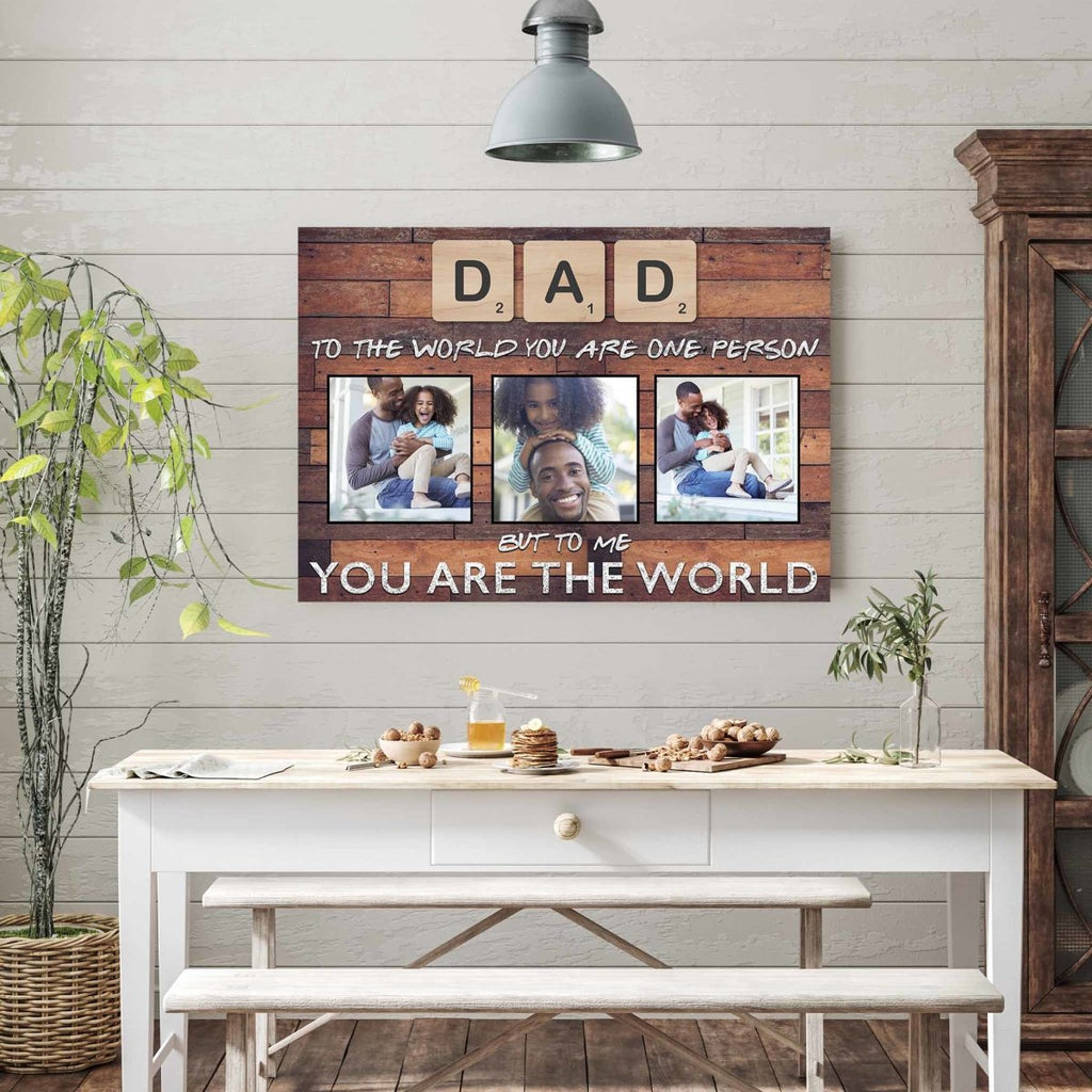 Dad Scrabble You Are The World Dark Wood Personalized Photo CanvasCustomly Gifts