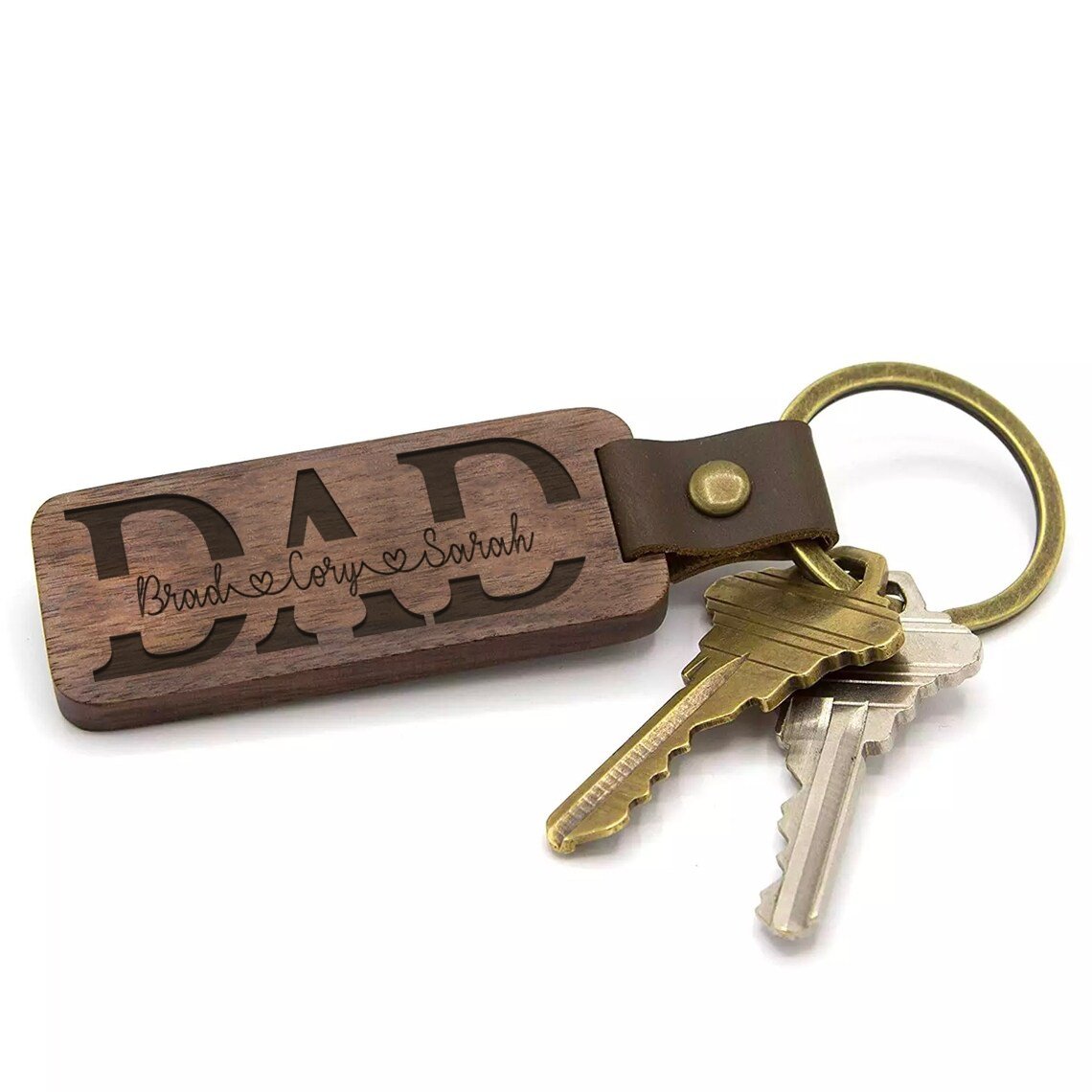 Dad Split Name Personalized Wooden KeychainCustomly Gifts