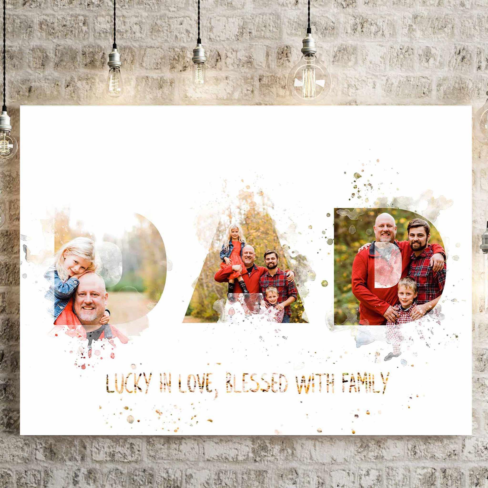 Dad Watercolor Photo Collage Lucky In Love Blessed With Family Custom Personalized CanvasCustomly Gifts